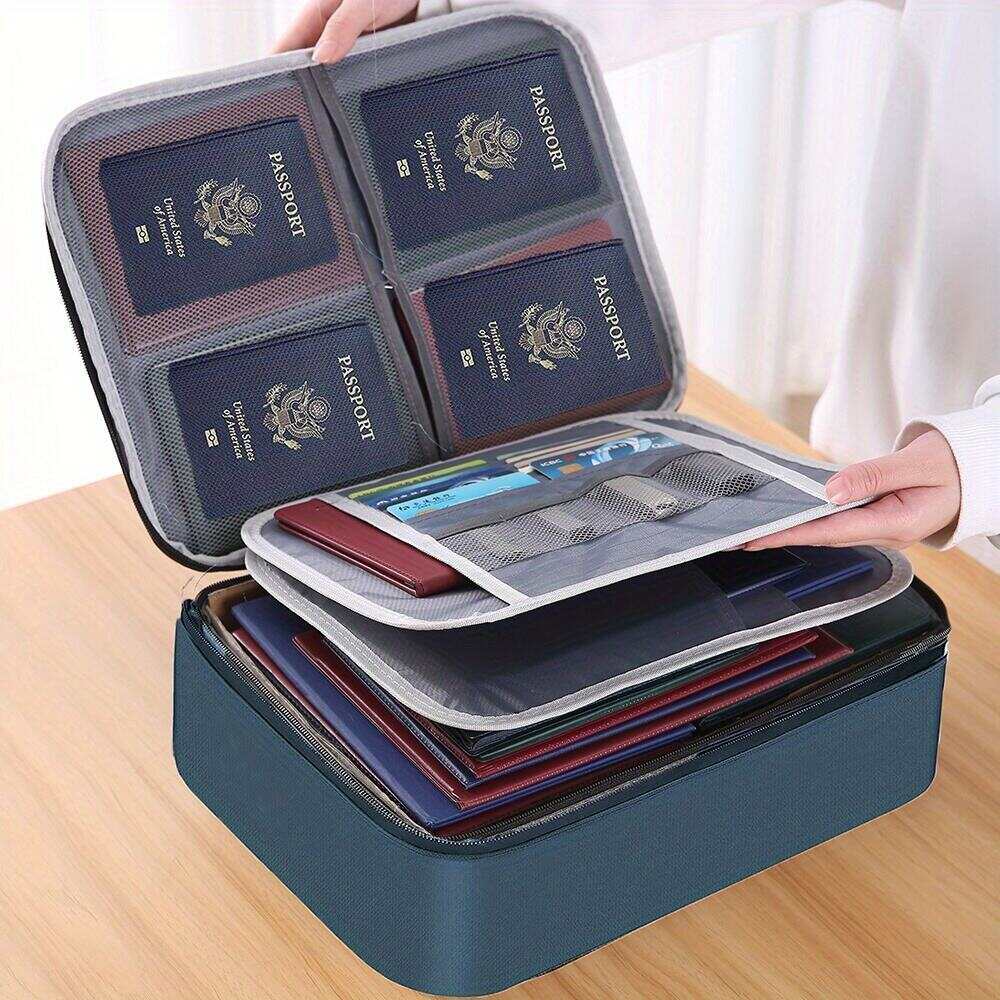 1pc Document Bag With Lock, 3-Layer File Storage Case With Water-Resistant Zipper, Document Safe Portable Travel Home Organizer Bag For Laptop, Files, Certificates