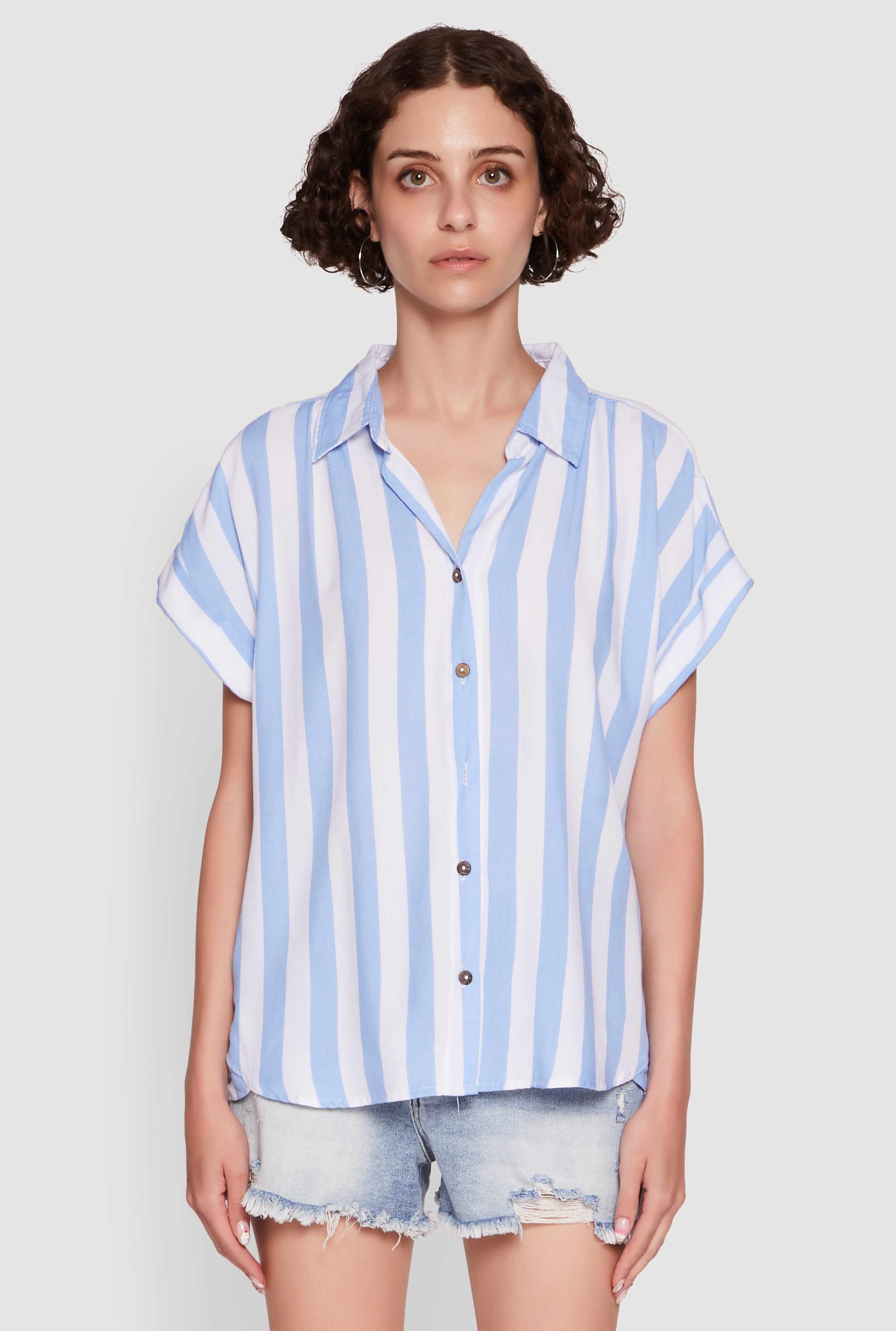 Striped Button Front Fixed Cuff Shirt