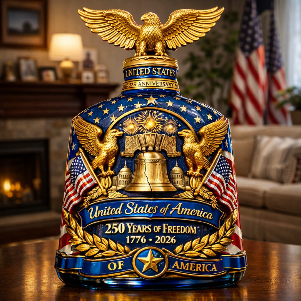 A commemorative wine bottle for the 250th anniversary of American independence