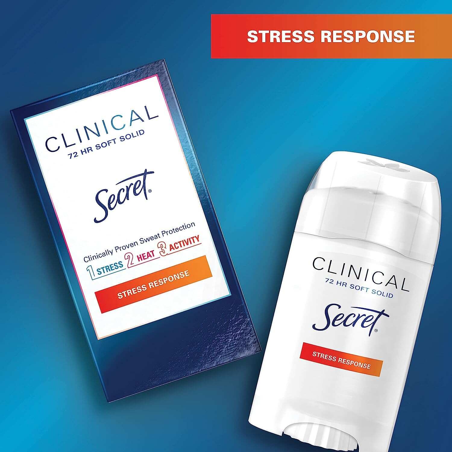 Secret Clinical Strength Antiperspirant and Deodorant Women, Soft Solid Stress Response, 72 Hr Sweat Protection, 1.6 oz (Pack of 3)
