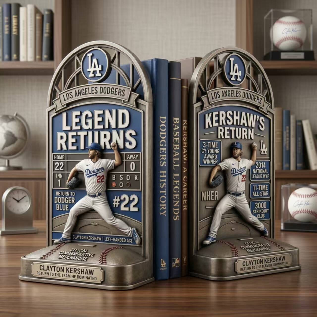 ⚾️Clayton Kershaw LA Dodgers Legend Return Commemorative Bookends!