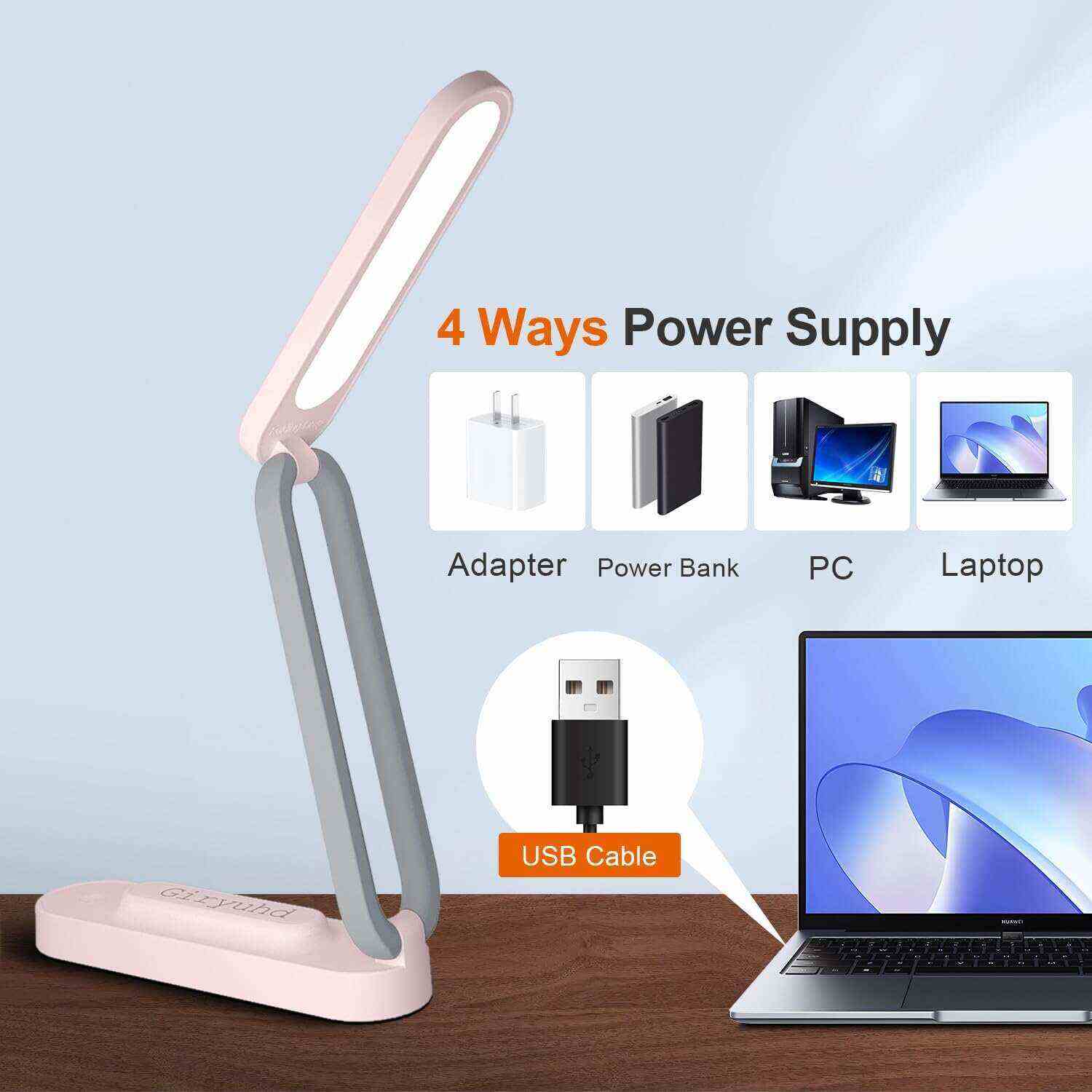 LED Desk Lamp for Office Home & Battery Operated Lamp Rechargeable Lamp Foldable & Portable Light, LED Desk Light Strip, 3 Brightness Dimmable Small Desk Lamp Wireless Reading Lamp