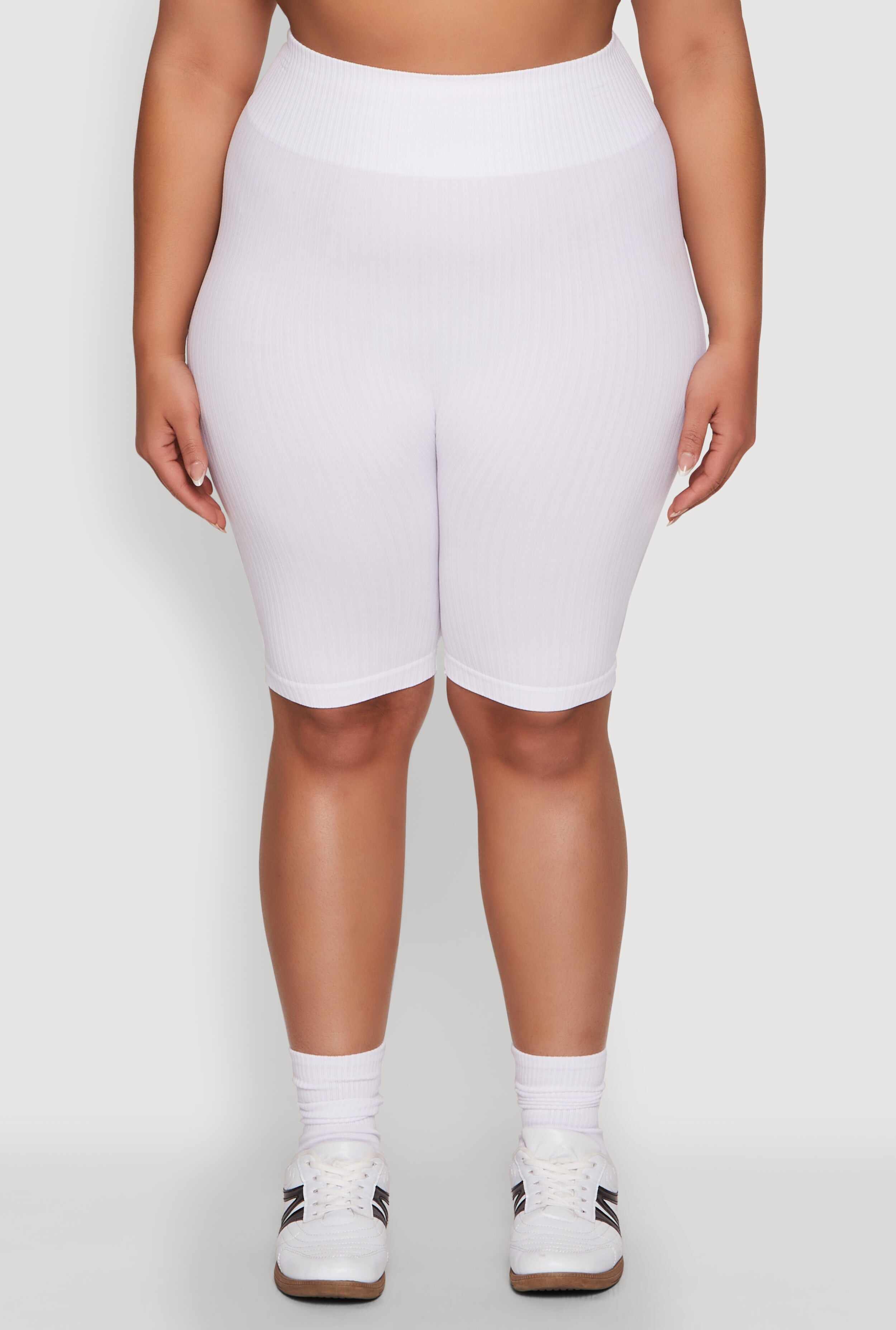 Plus Size Seamless Rib Knit Biker Shorts