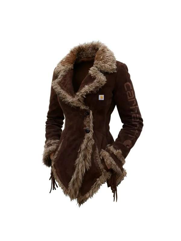 Women's Vintage Suede Coat Fur Collar Lapel Coat Beggar Style Coat