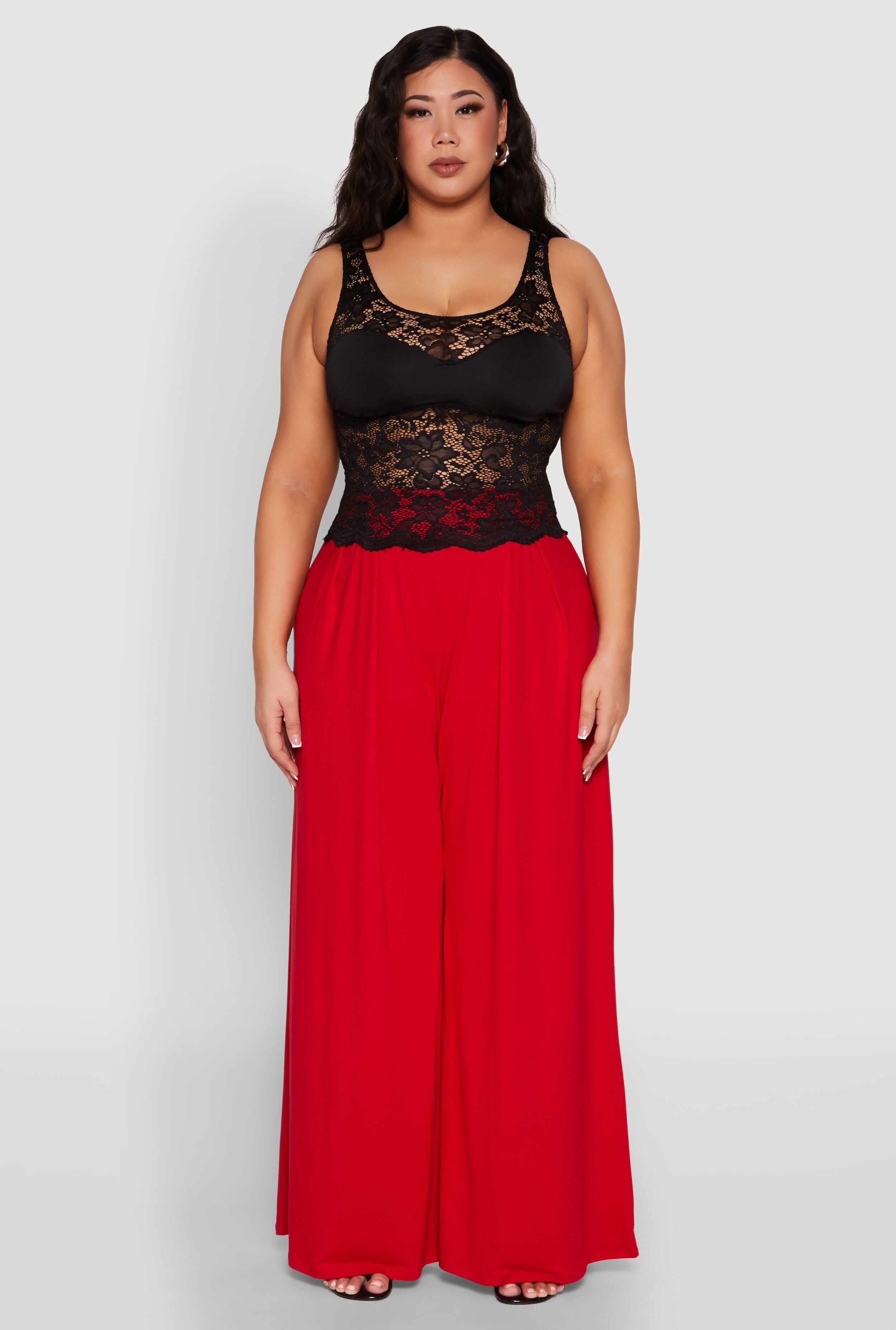 Plus Size Floral Lace Scoop Neck Tank Top