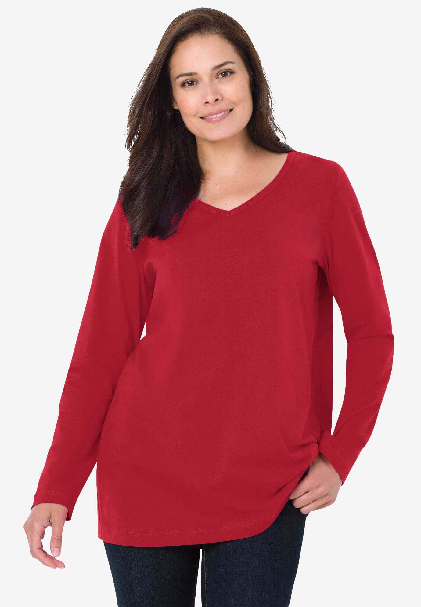 Perfect Printed Long-Sleeve V-Neck Tee