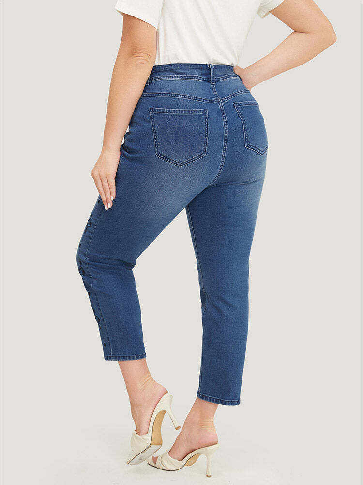 Very Stretchy Medium Wash Geometric Embroidered Jeans