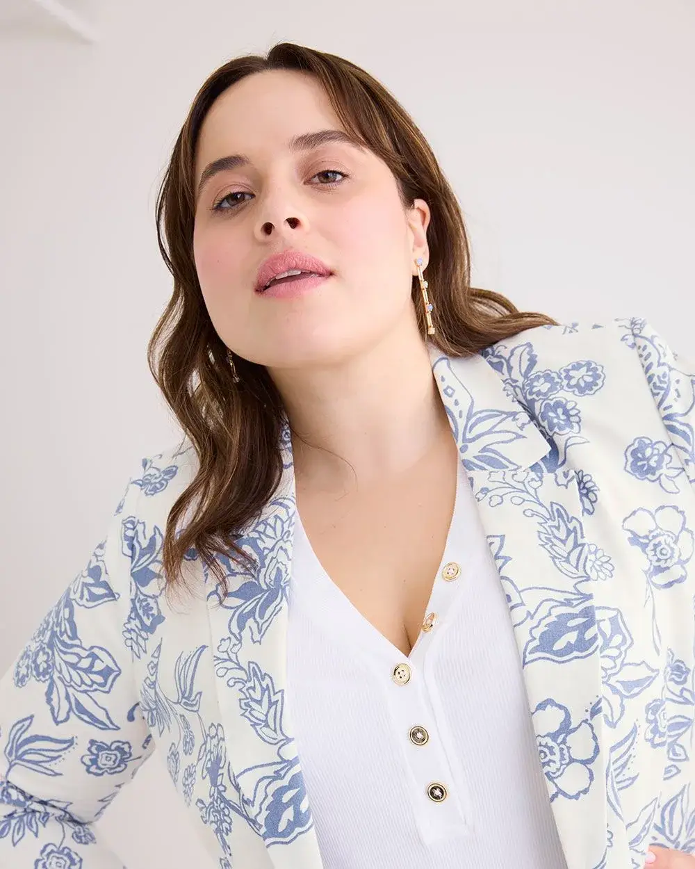 Printed Linen Blend Blazer
