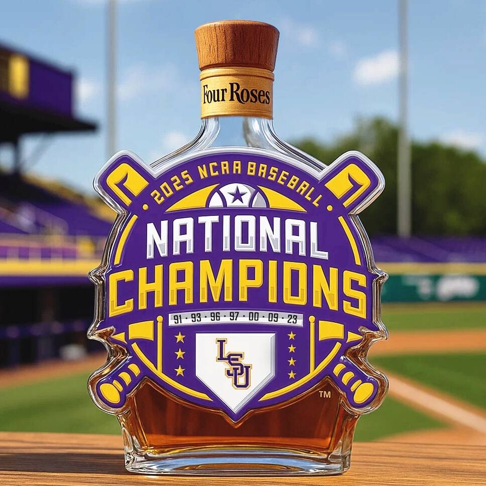 LSU Tigers 2025 NCAA Baseball Championship Whiskey Bottle