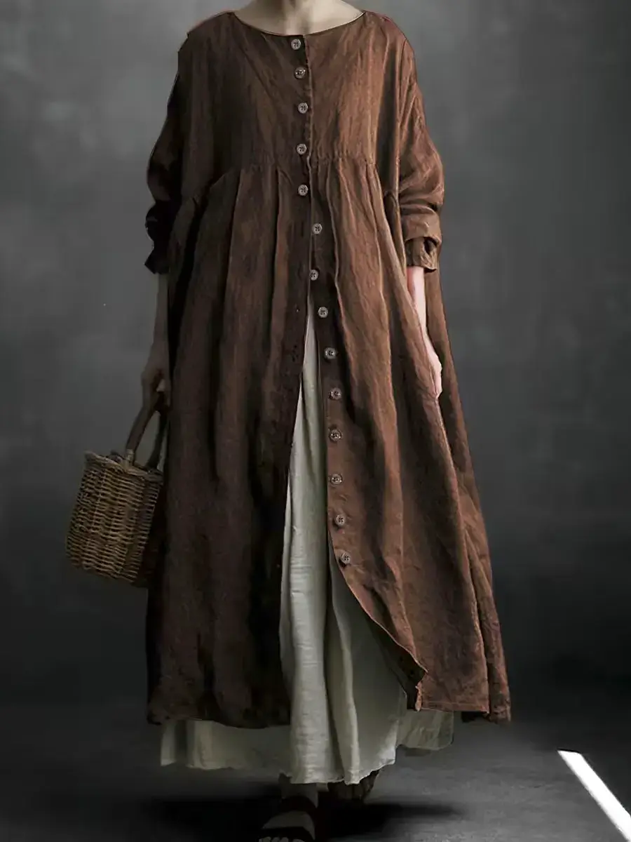 🔥Summer Arrivals🌟Women's Solid Color Art Casual Long Sleeve Cotton Linen Dress