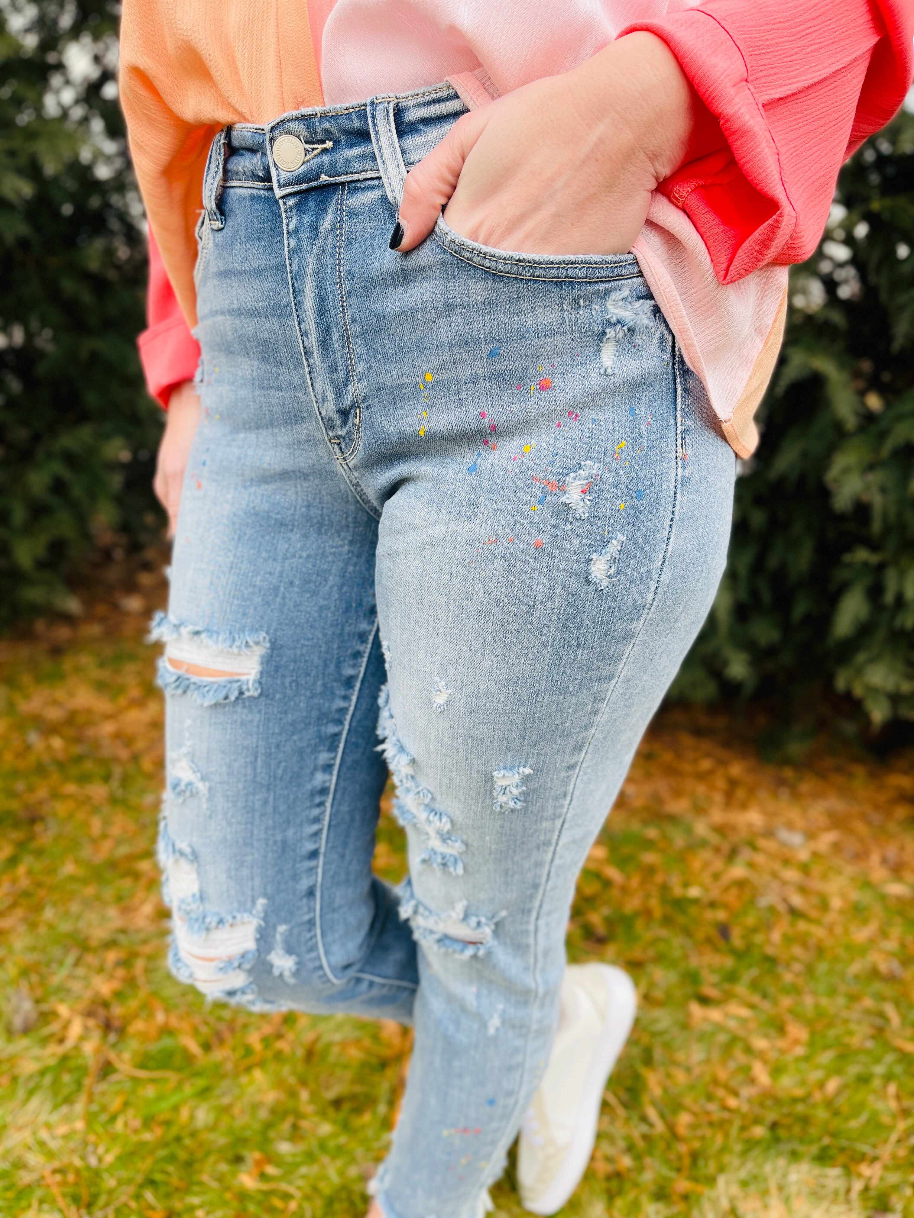Plus/Reg Color Me Happy Boyfriend Jeans
