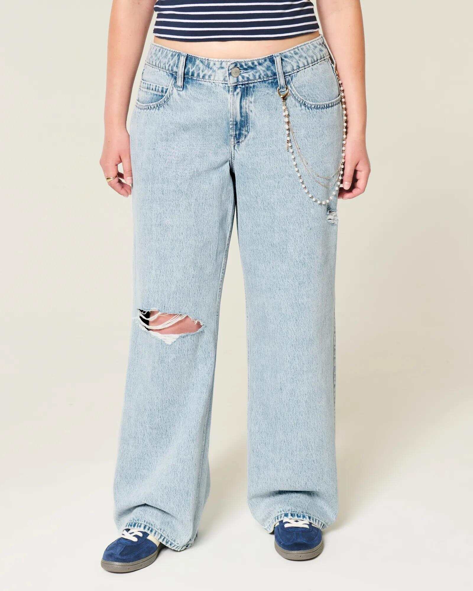 Low-Rise Dark Wash Baggy Jeans