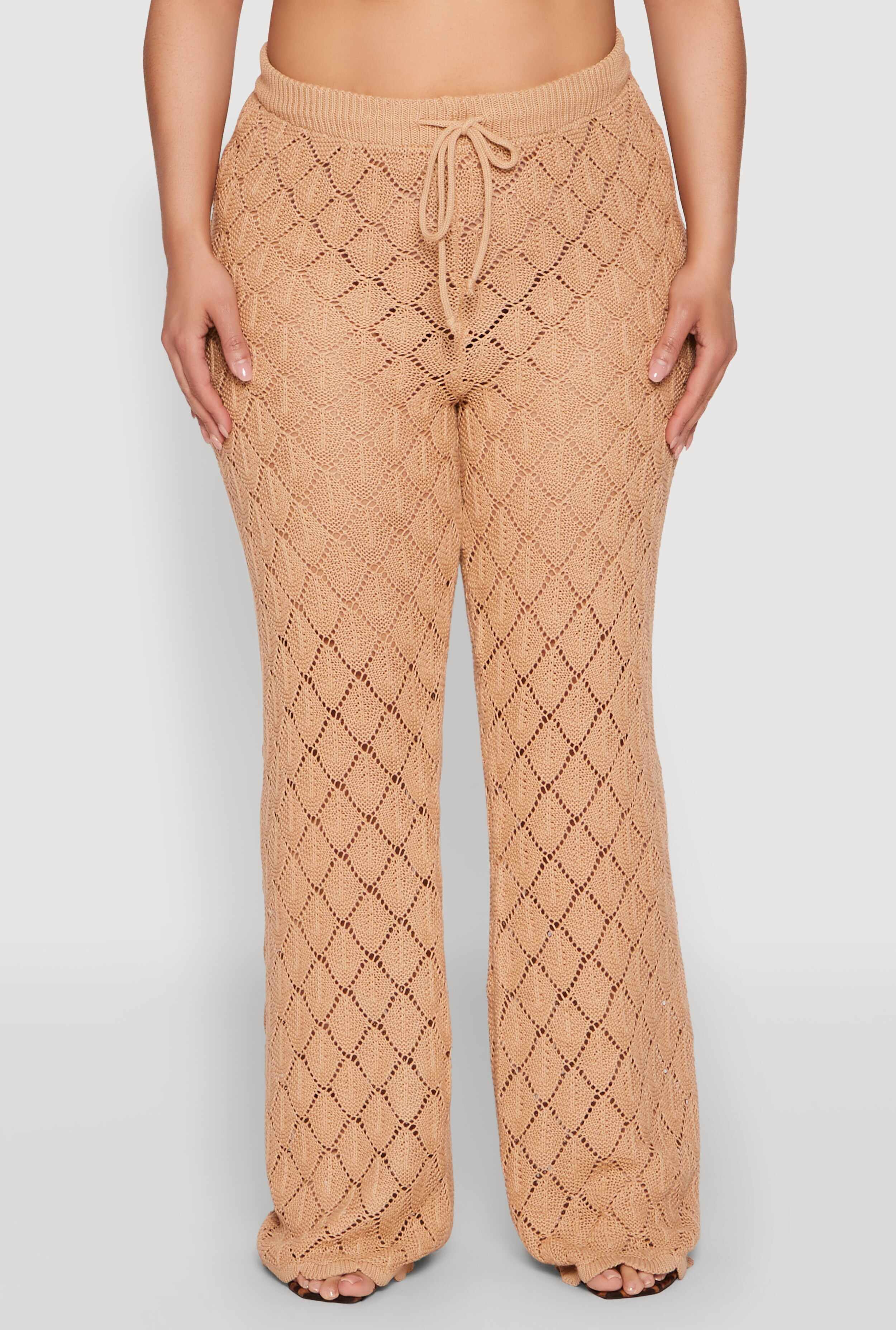 Plus Size Crochet Diamond Knit Pants