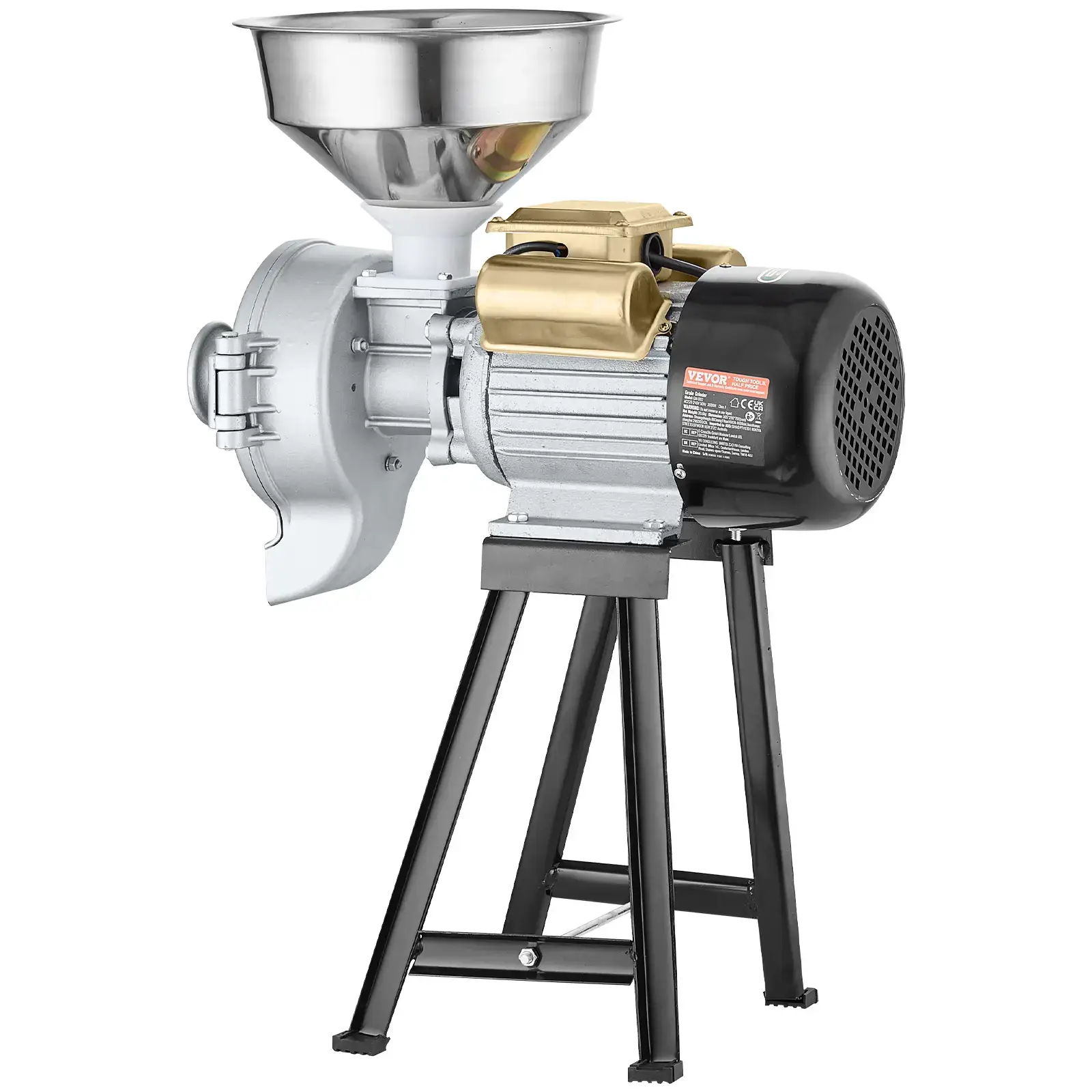 3000W High Power Commercial Grain Grinder, Heavy Duty Dry Wet Electric Mill, Adjustable Thickness Powder Machine for Wheat Corn Spice Cereal with Feeding Funnel