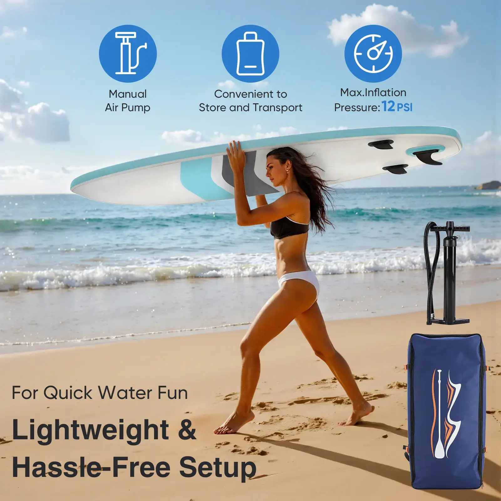Premium SUP Inflatable Stand Up Paddle Board with 2-in-1 Paddle, Wide Stable Design, Non-Slip Comfort Deck for Adults & Youth, Non-Slip Comfort Deck
