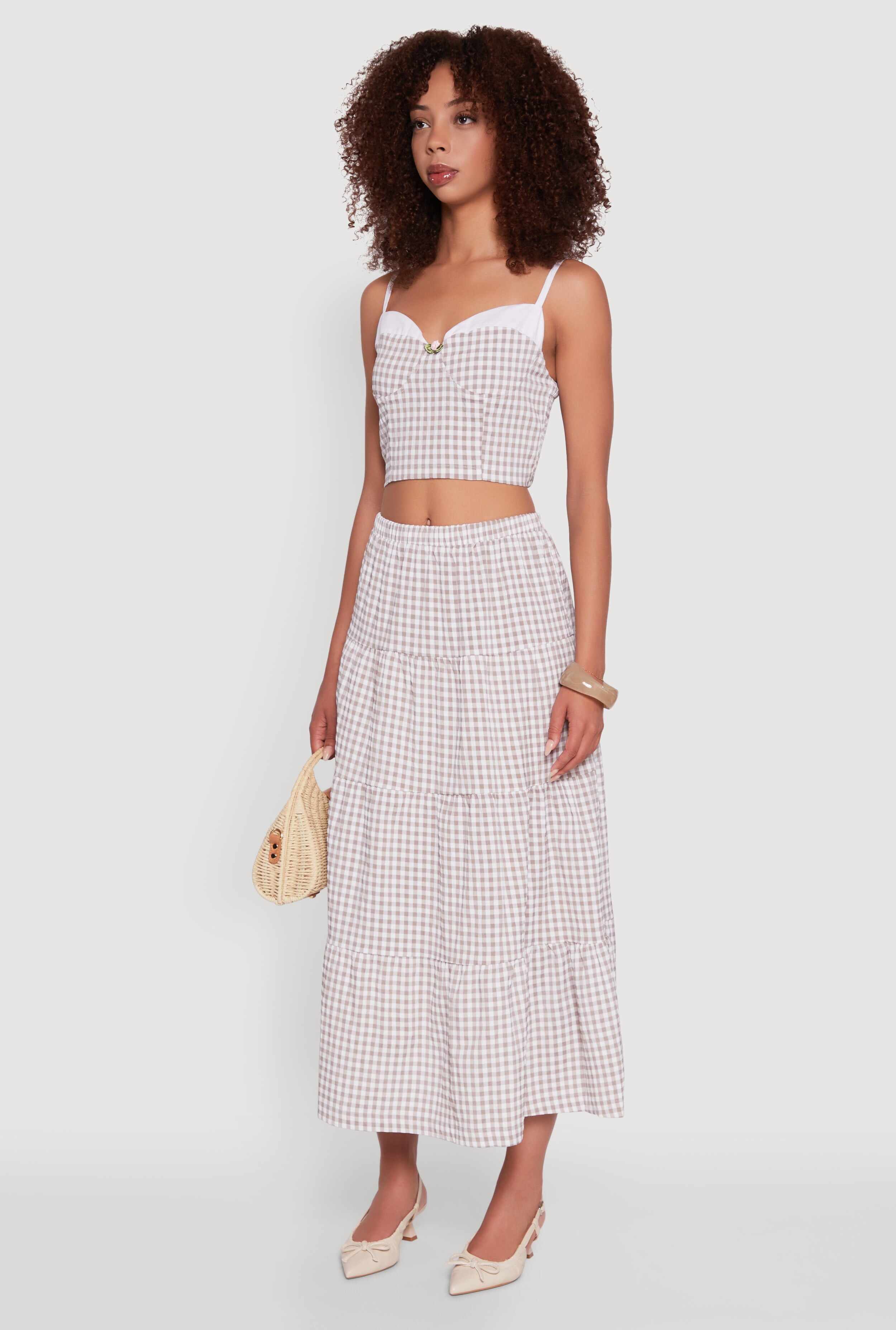 Gingham Smocked Back Bustier Top