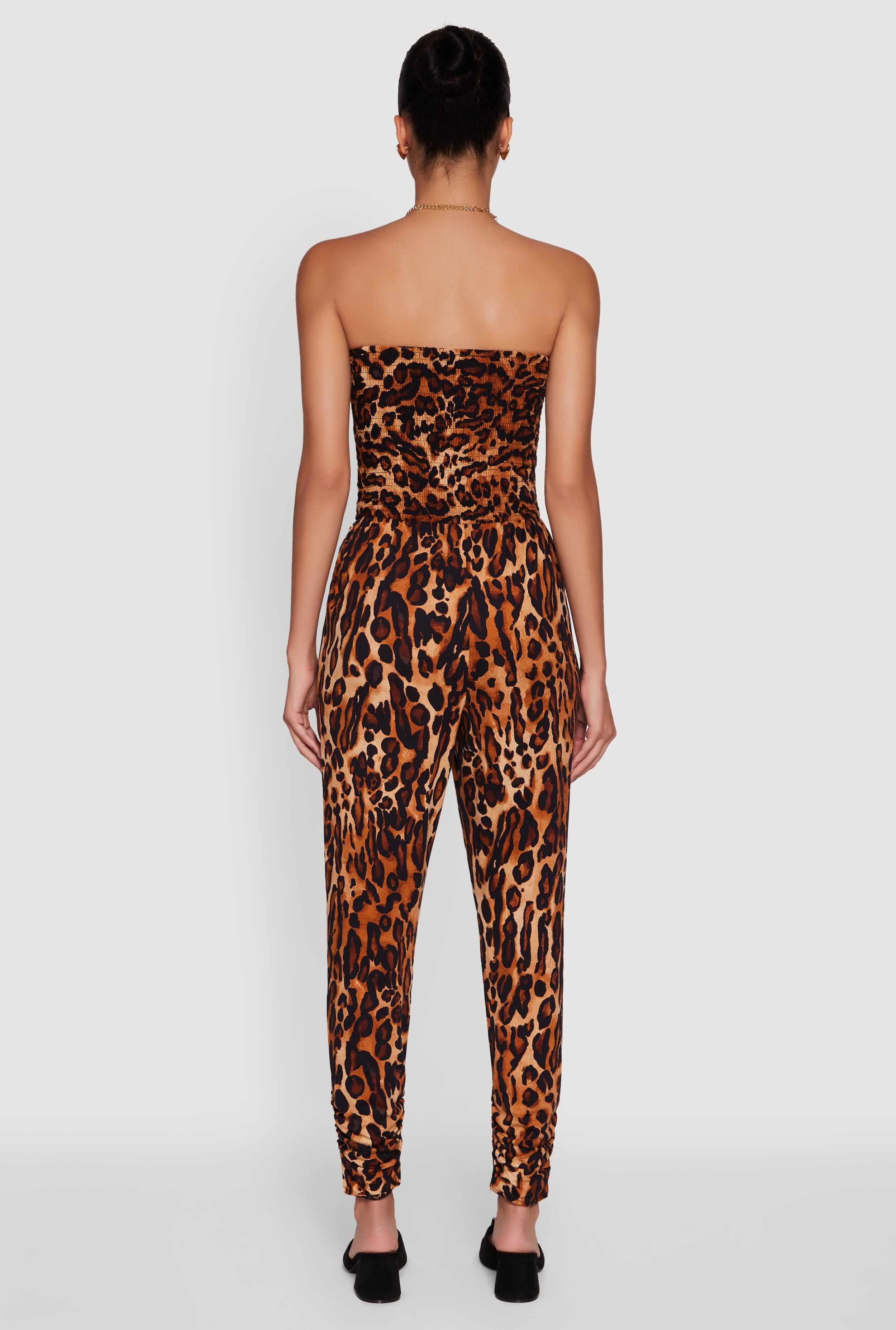 Leopard Print Smocked Tube Jumpsuit