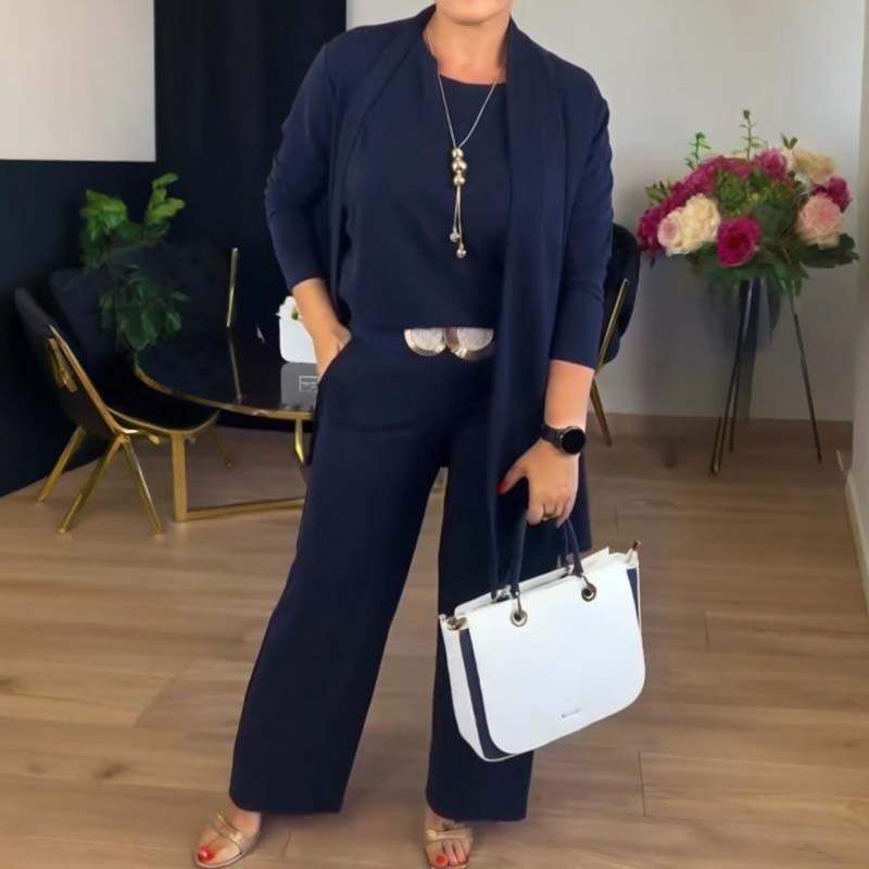 🔥 Last Day For Clearance !⏰Elegant 3-piece set including long cardigan, top and pants💞