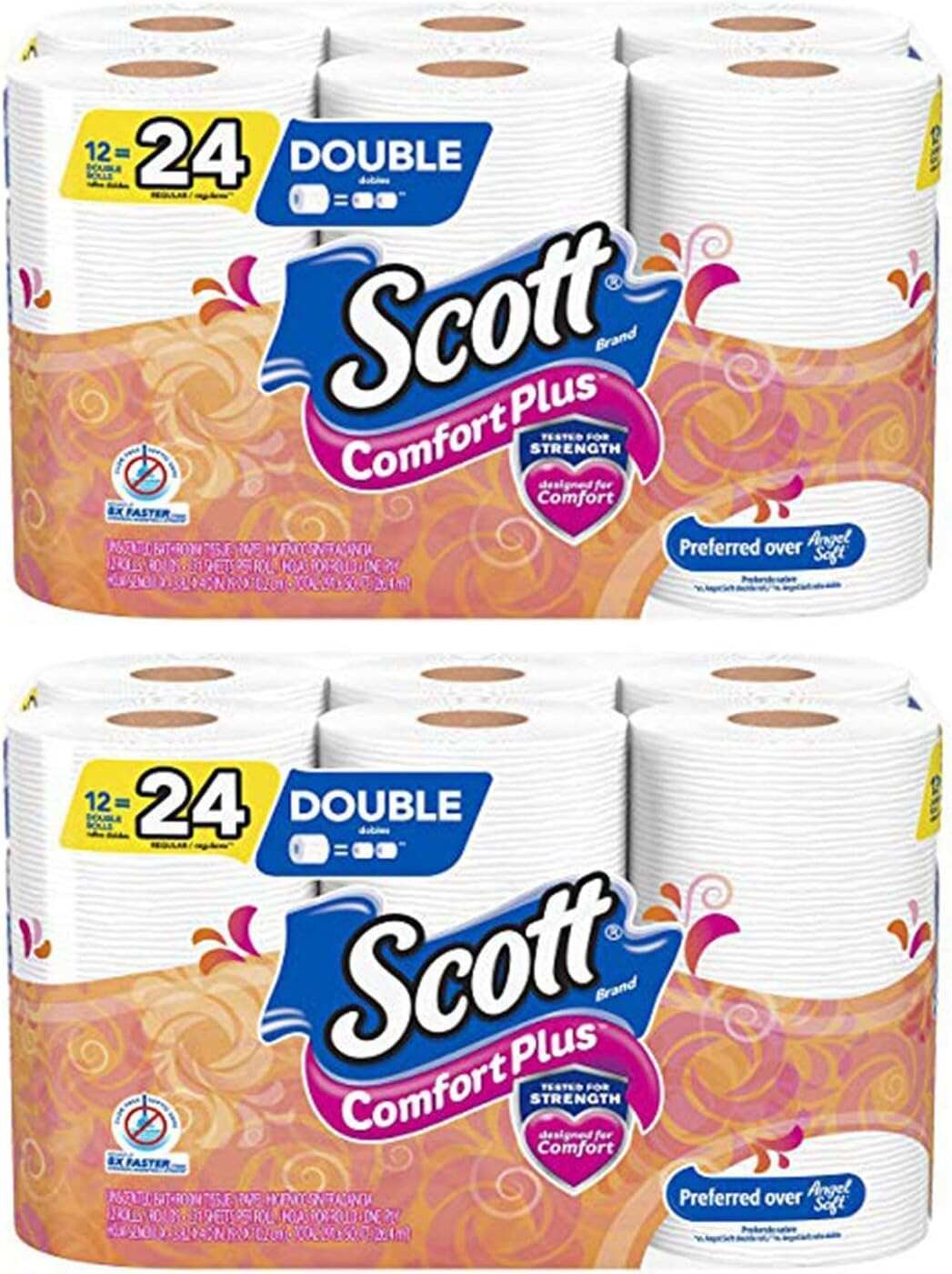 Scott ComfortPlus Toilet Paper, 12 Double Rolls, 231 Sheets per Roll, Septic-Safe, 1-Ply Toilet Tissue