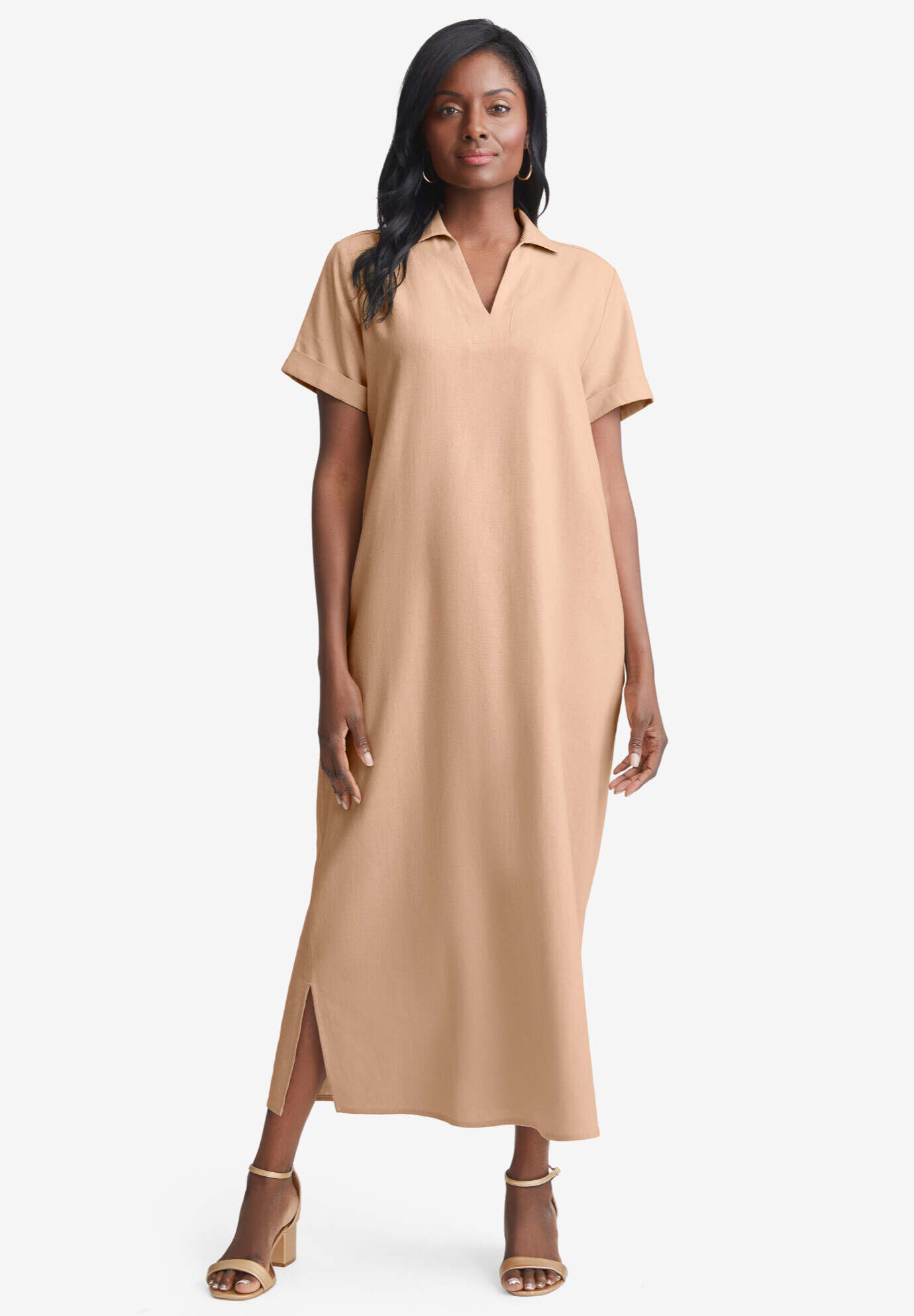Linen Short Sleeve Maxi Dress