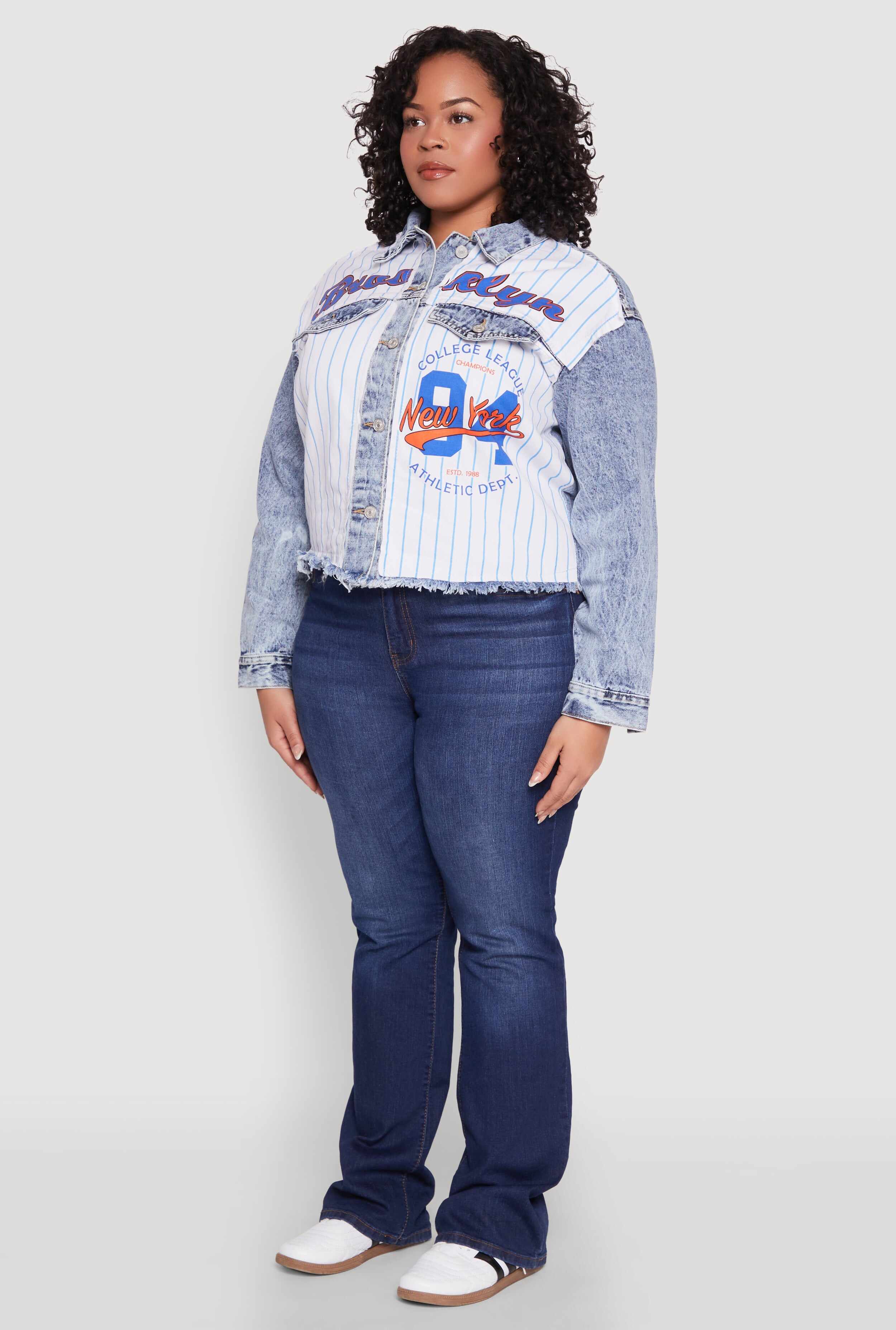 Plus Size Brooklyn Baseball Graphic Jean Jacket