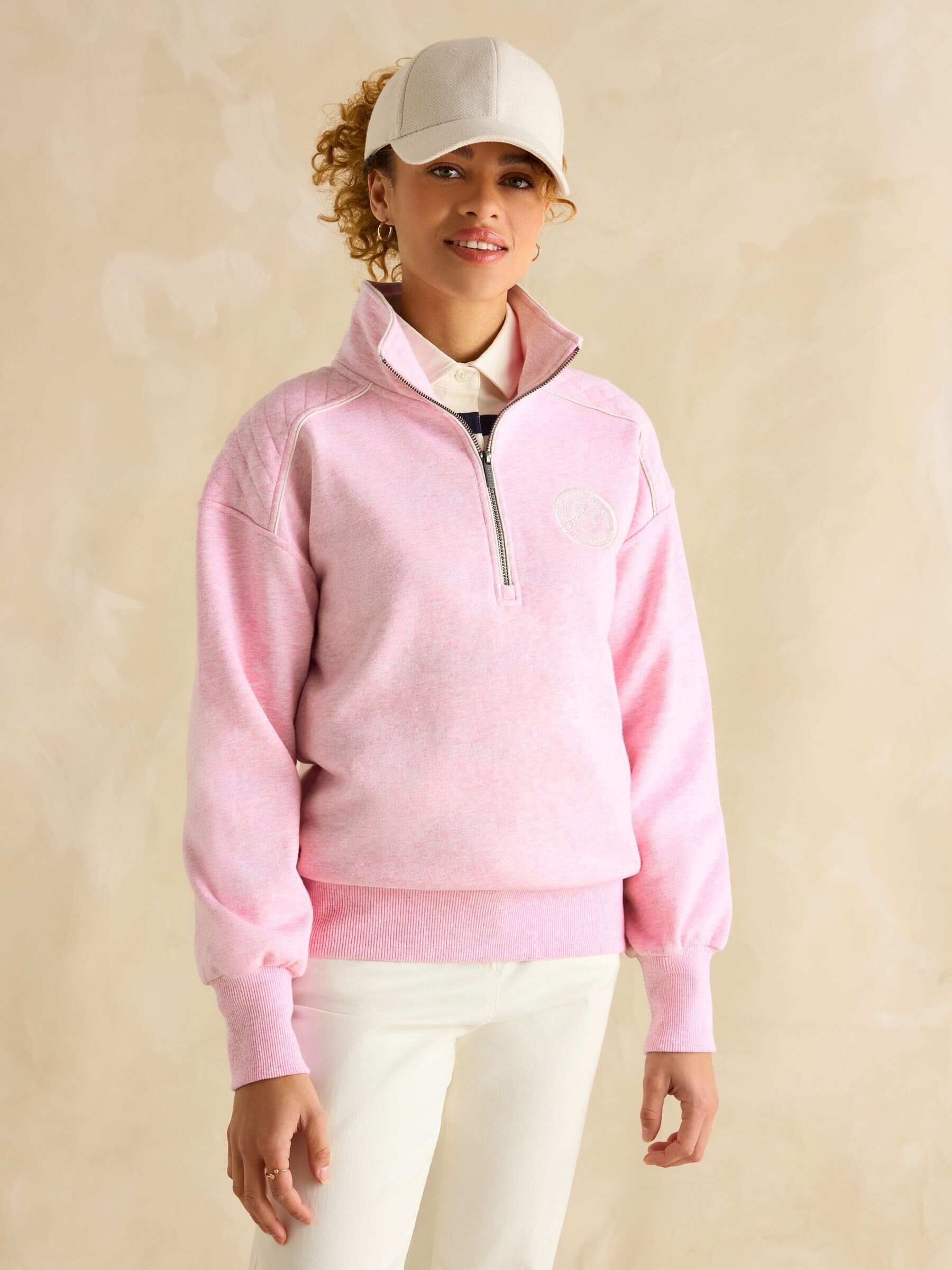 Racquet Pink Cotton Marl Half Zip Sweatshirt