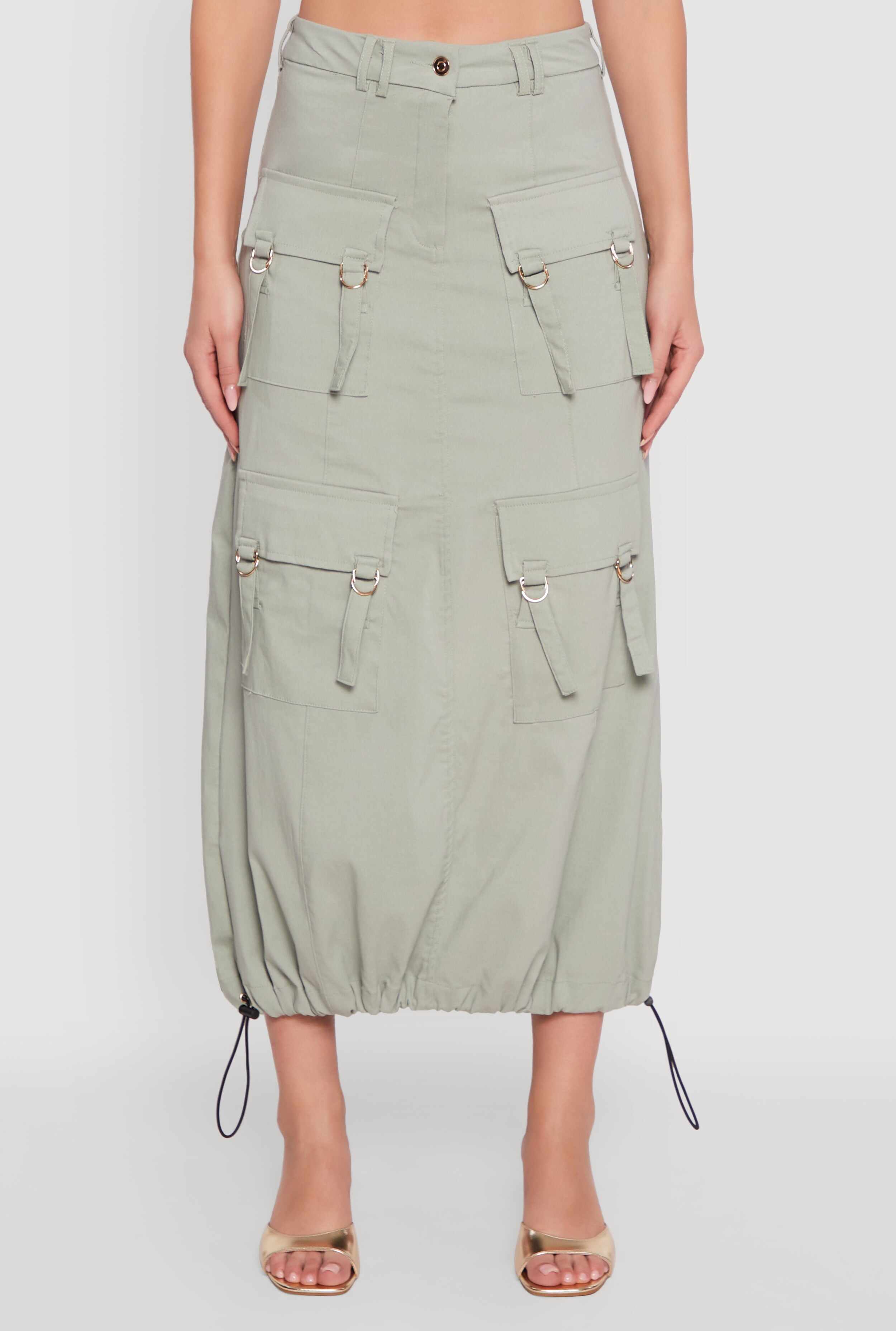 High Waisted Solid Maxi Skirt with Cargo Pockets
