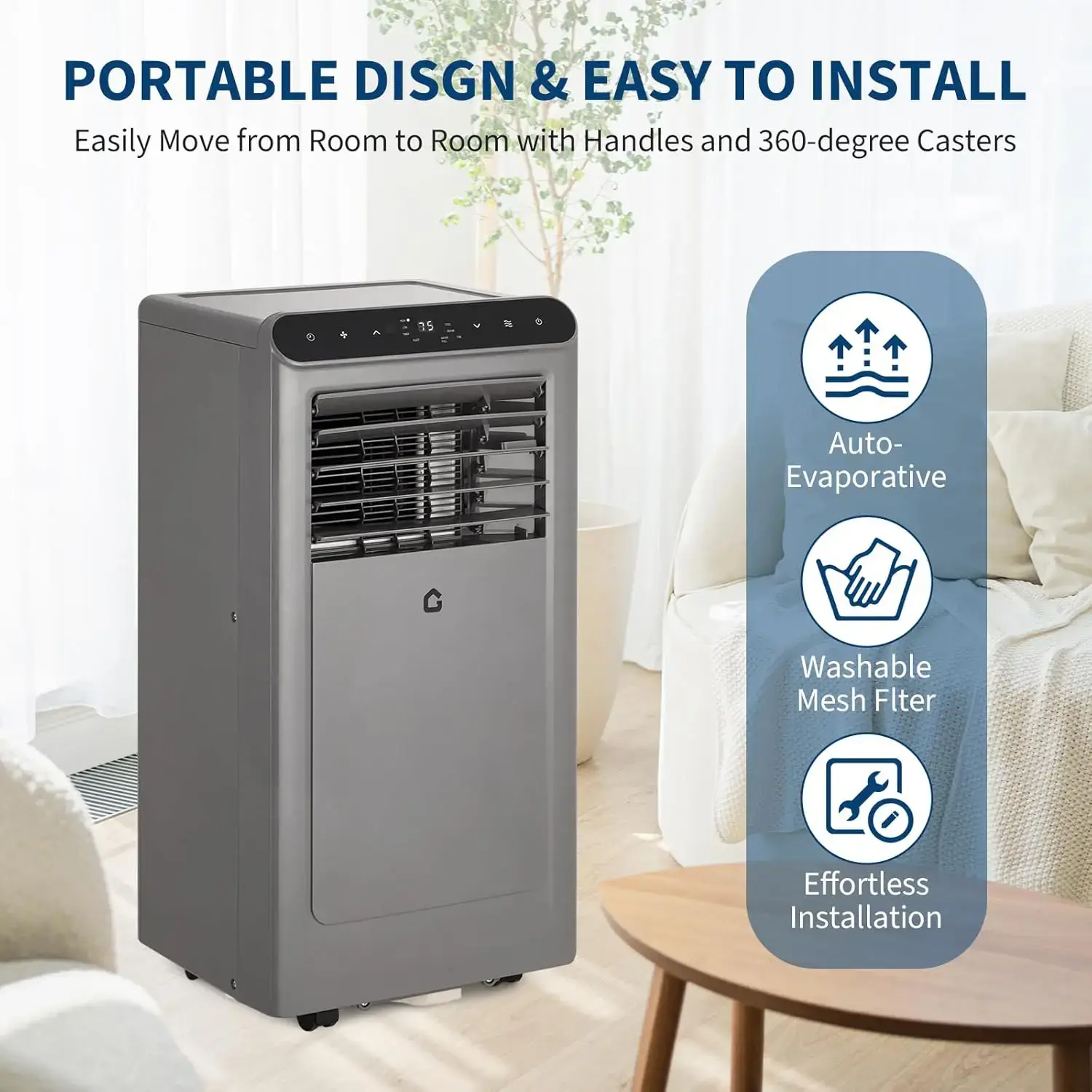 10000 BTU Portable Air Conditioners, 4-In-1 Portable AC Unit for Rooms Up to 350 Sq. Ft, Dehumidifier, Fan, Energy Saving, Remote Control, 24 Hour Timer, Sleep Mode, for Bedroom/Office