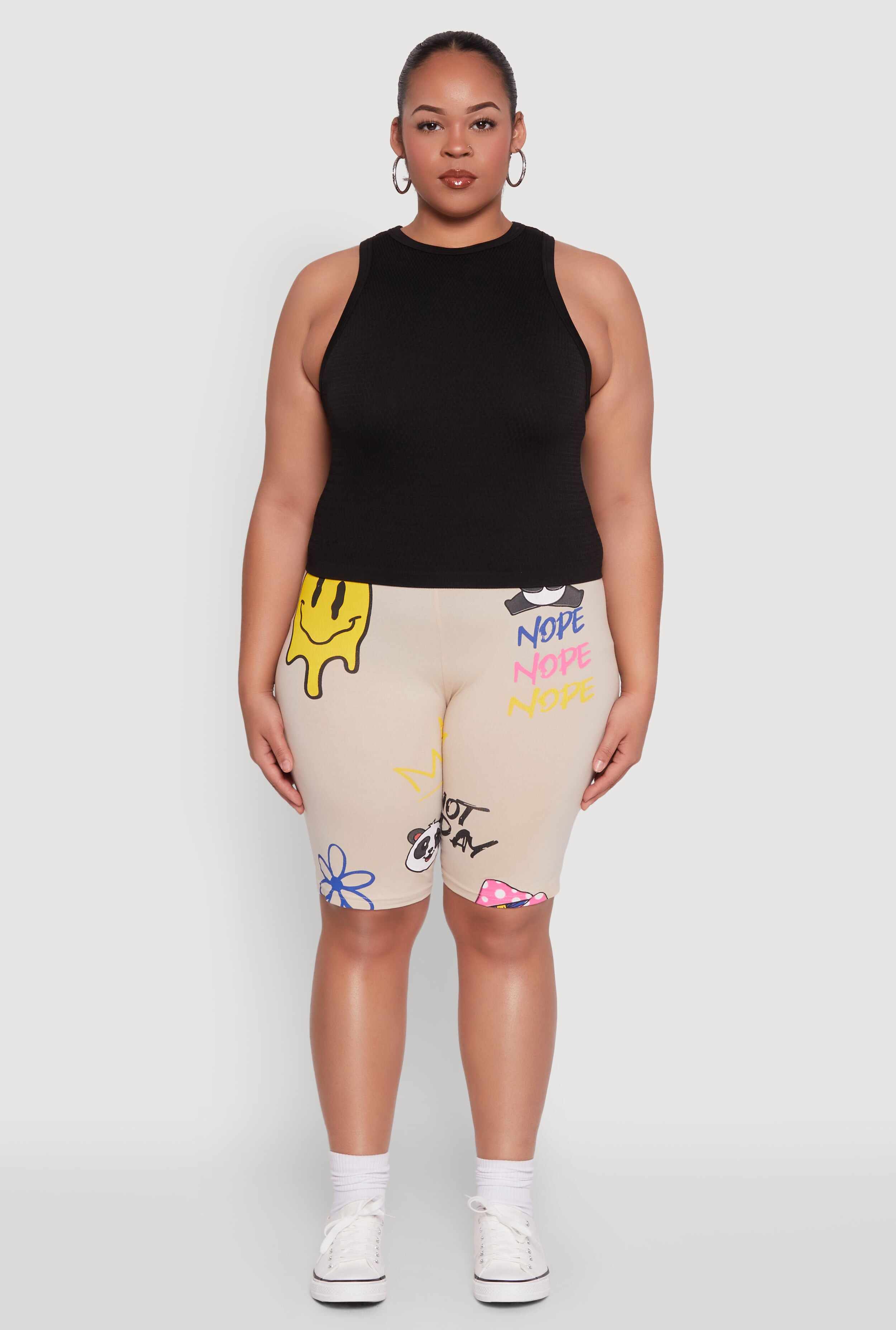 Plus Size Nope Graffiti Graphic Biker Shorts