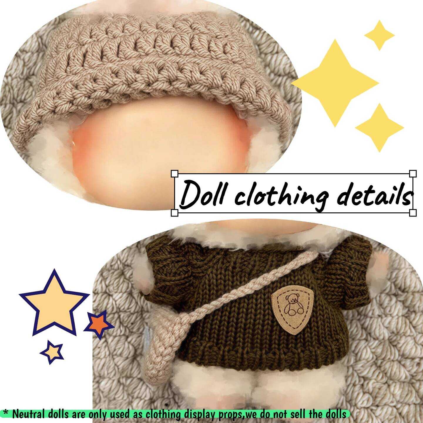 3-Piece Handcrafted Crochet Doll Clothes - Premium Dolls Outfit with Accessories, Hand Crocheted Hat, Sweaters, Bag