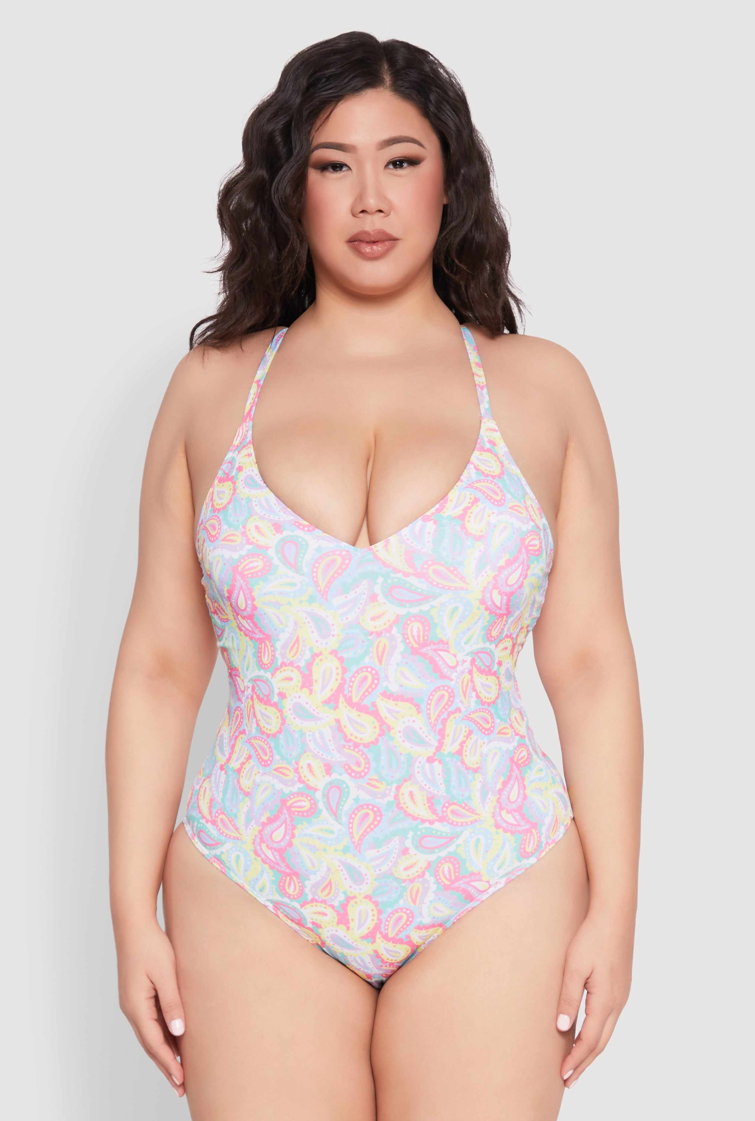 Plus Size Paisley Print One Piece Swimsuit