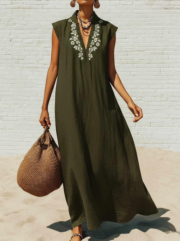 🔥Summer Arrivals🌟Vintage-style Vacation Floral Print Loose Cotton-linen Dress