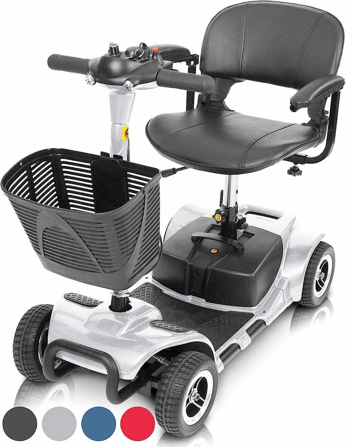 Vive 4 Wheel Mobility Scooter - Electric Powered Wheelchair Device - Compact Heavy Duty Mobile for Travel, Adults, Elderly - Long Range Power Extended Battery with Charger and Basket Included