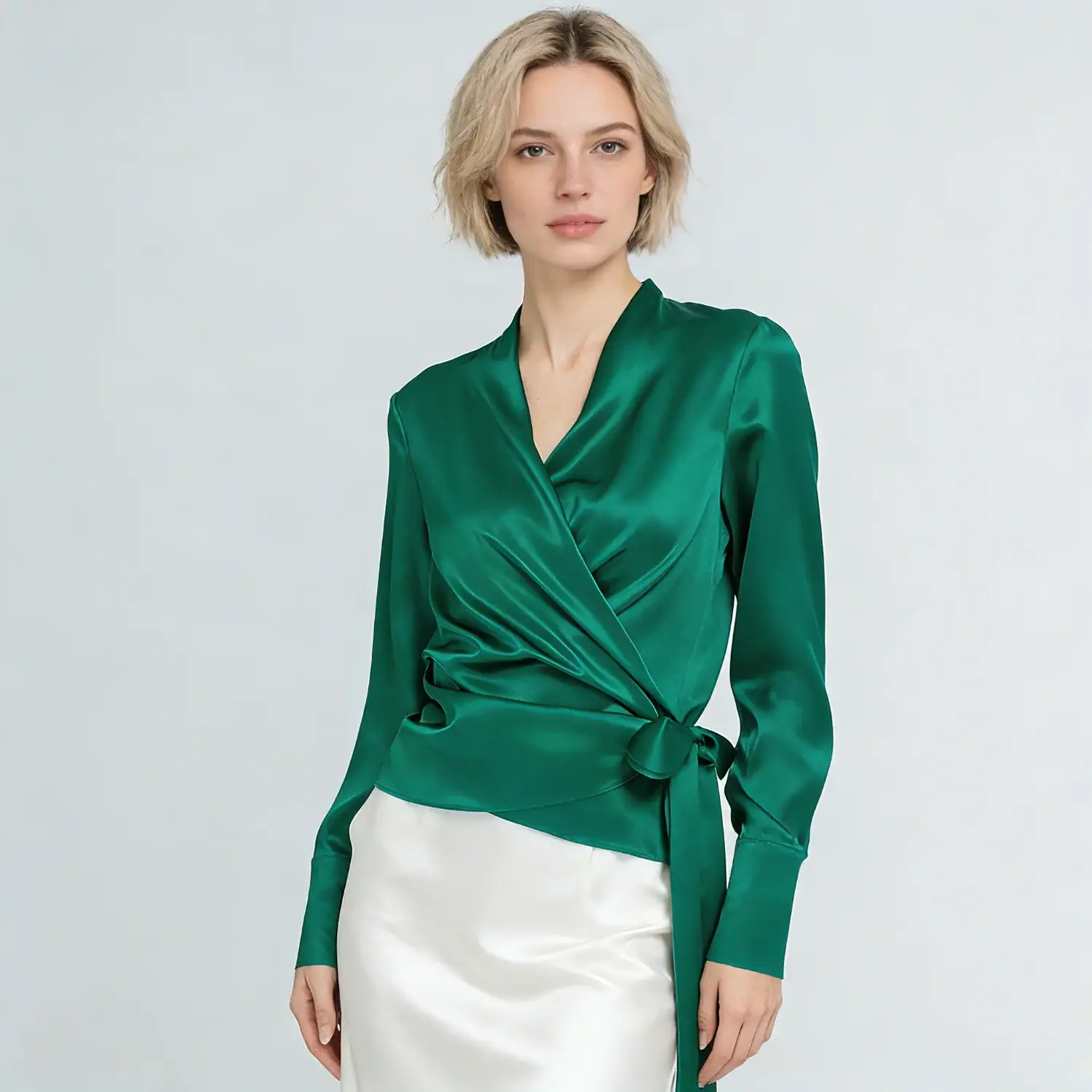 Women's Waist Strap Silk Blouse