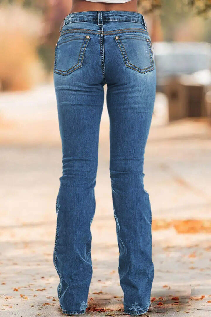 Wash Contrast Stitch Low Waist Bootcut Jeans