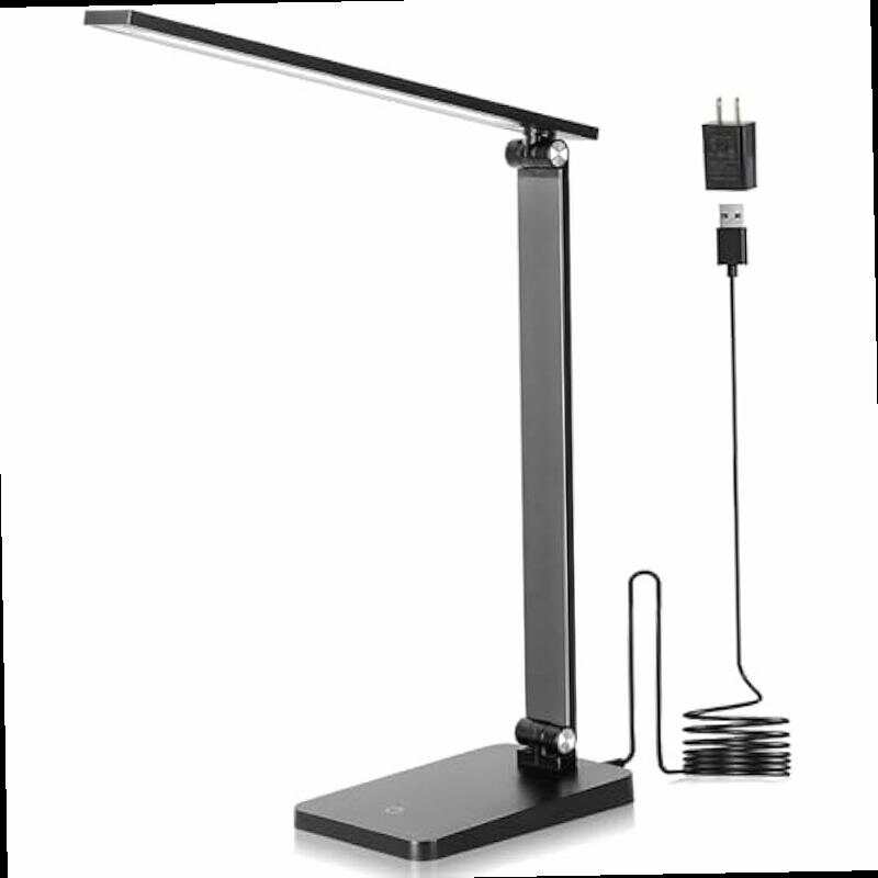 LED Desk Lamp for Home Office 3 Levels Dimmable Desk Light with USB Charging Port Small Study Lamp Reading Light for Table Black 5000K