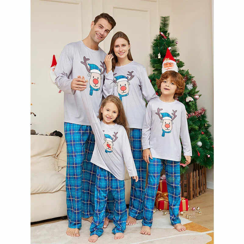 Kids Light Blue Matching Family Christmas Pajamas