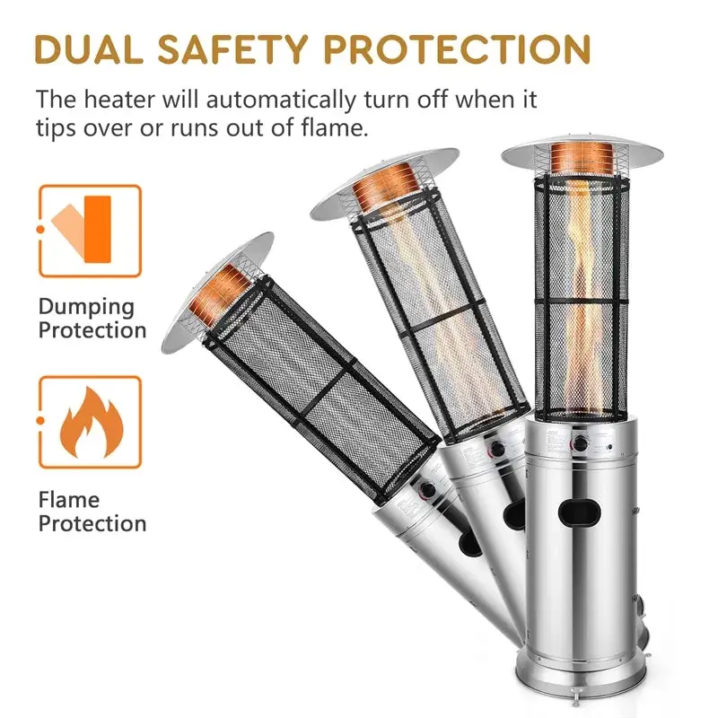 41000 BTU Stainless Steel Standing Round Glass Tube Propane Patio Heaters