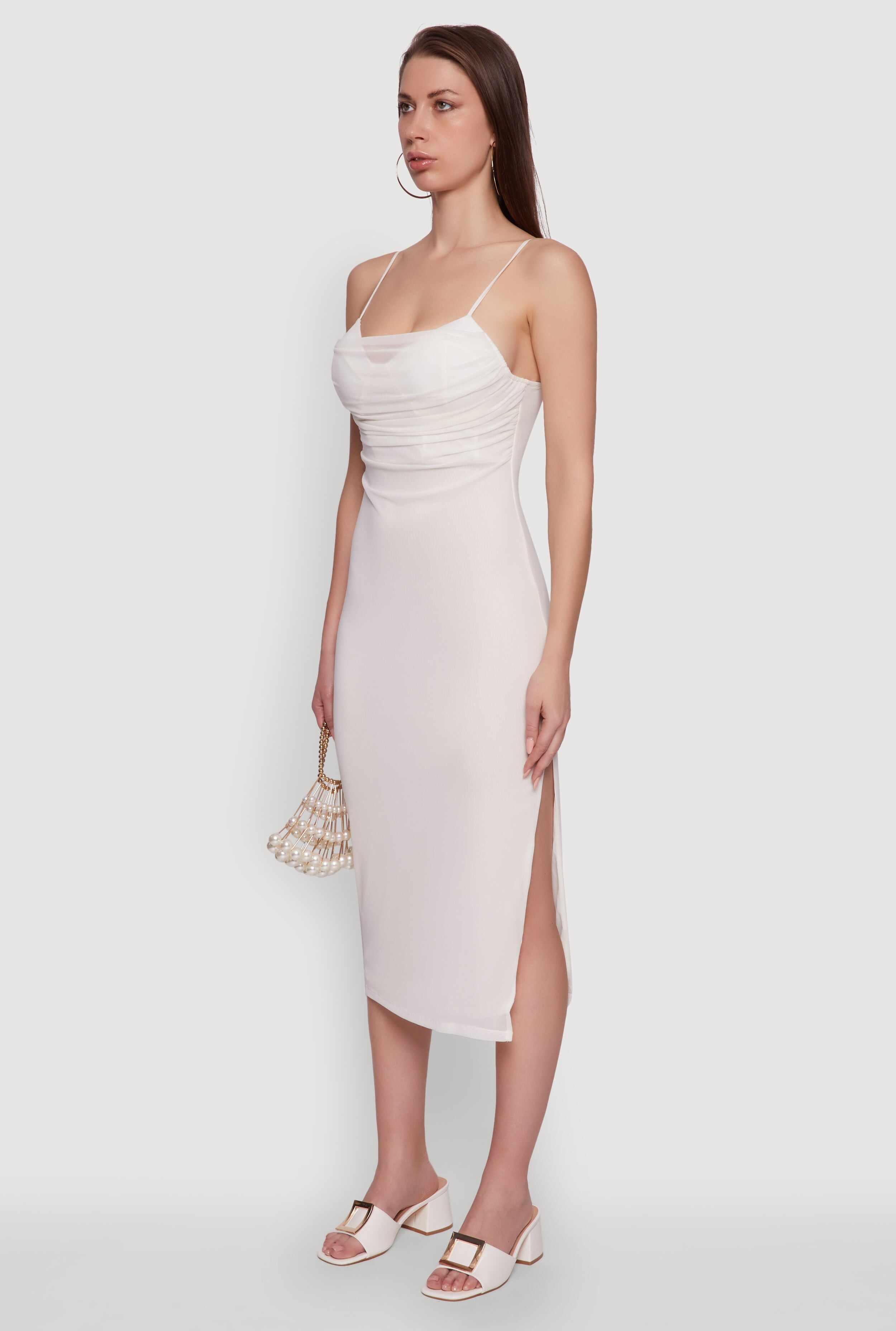 Haute Monde Mesh Overlay Side Slit Bustier Dress