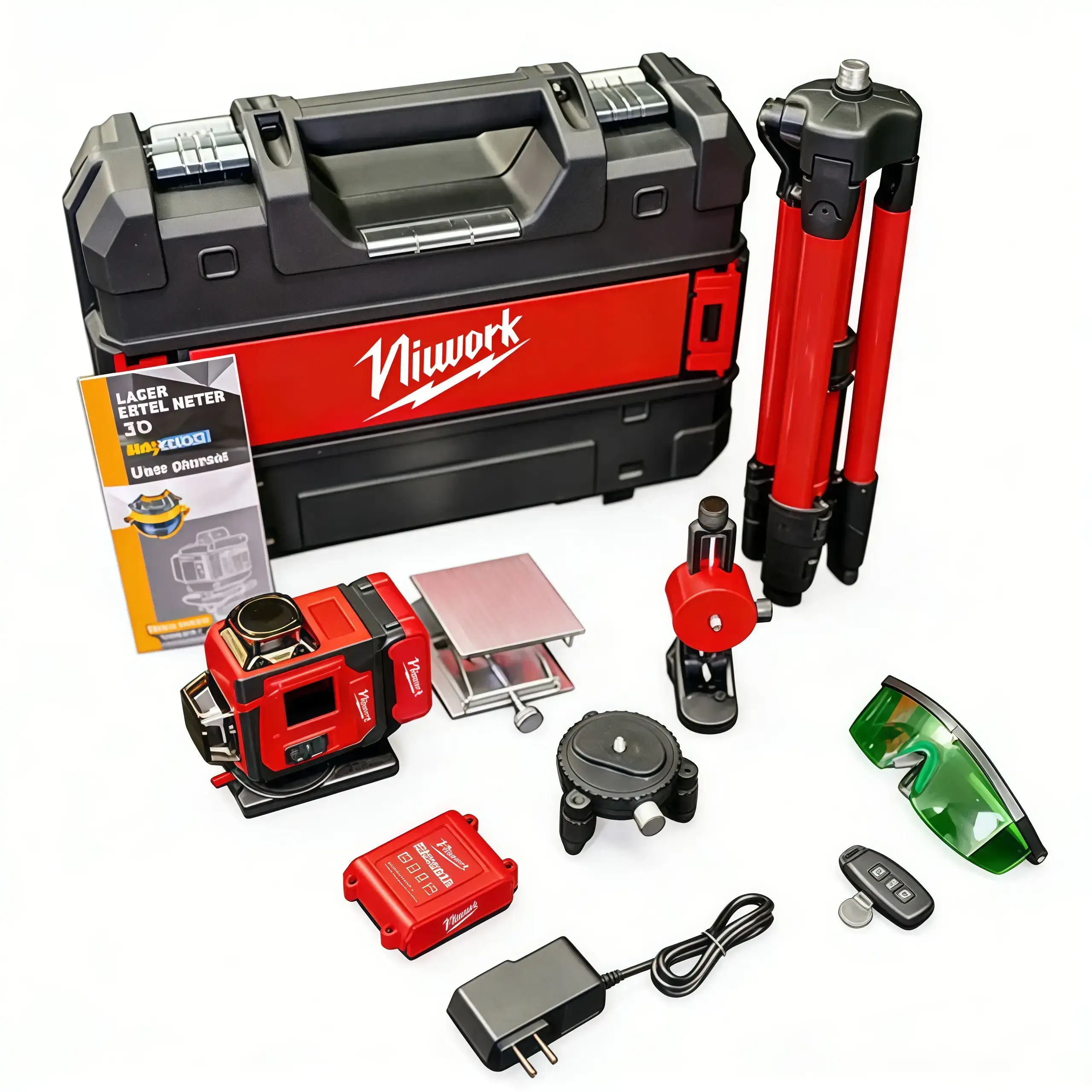 Outdoor Green Line Laser Level Horizontal & Vertical Lines Precise Automatic Calibration Level Tool Combo Kit for Construction Gardening with Handle