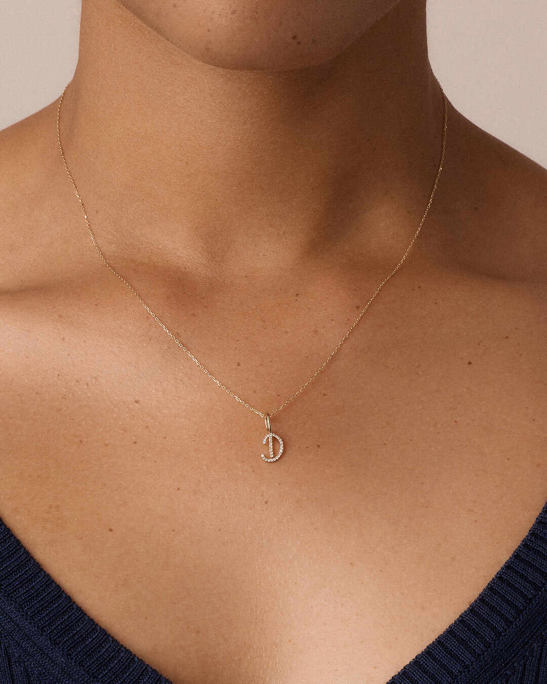 Diamond Script Alphabet Charm Necklace
