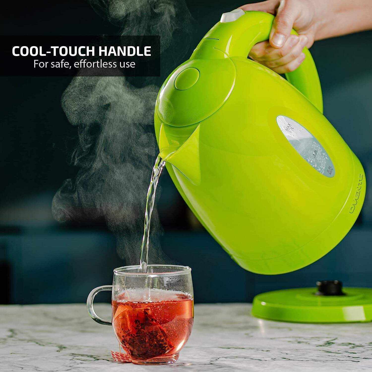 OVENTE Electric Kettle Hot Water Heater 1.7 Liter - BPA Free Fast Boiling Cordless Water Warmer - Auto Shut Off Instant Water Boiler for Coffee & Tea Pot - White KP72W
