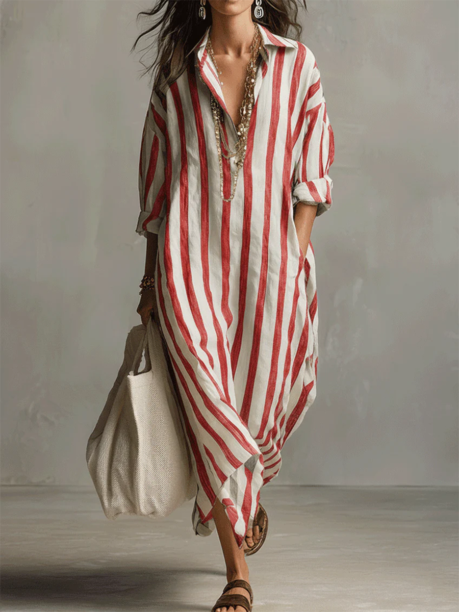 🔥Summer Arrivals🌟Casual And Cozy Striped Linen-cotton Dress