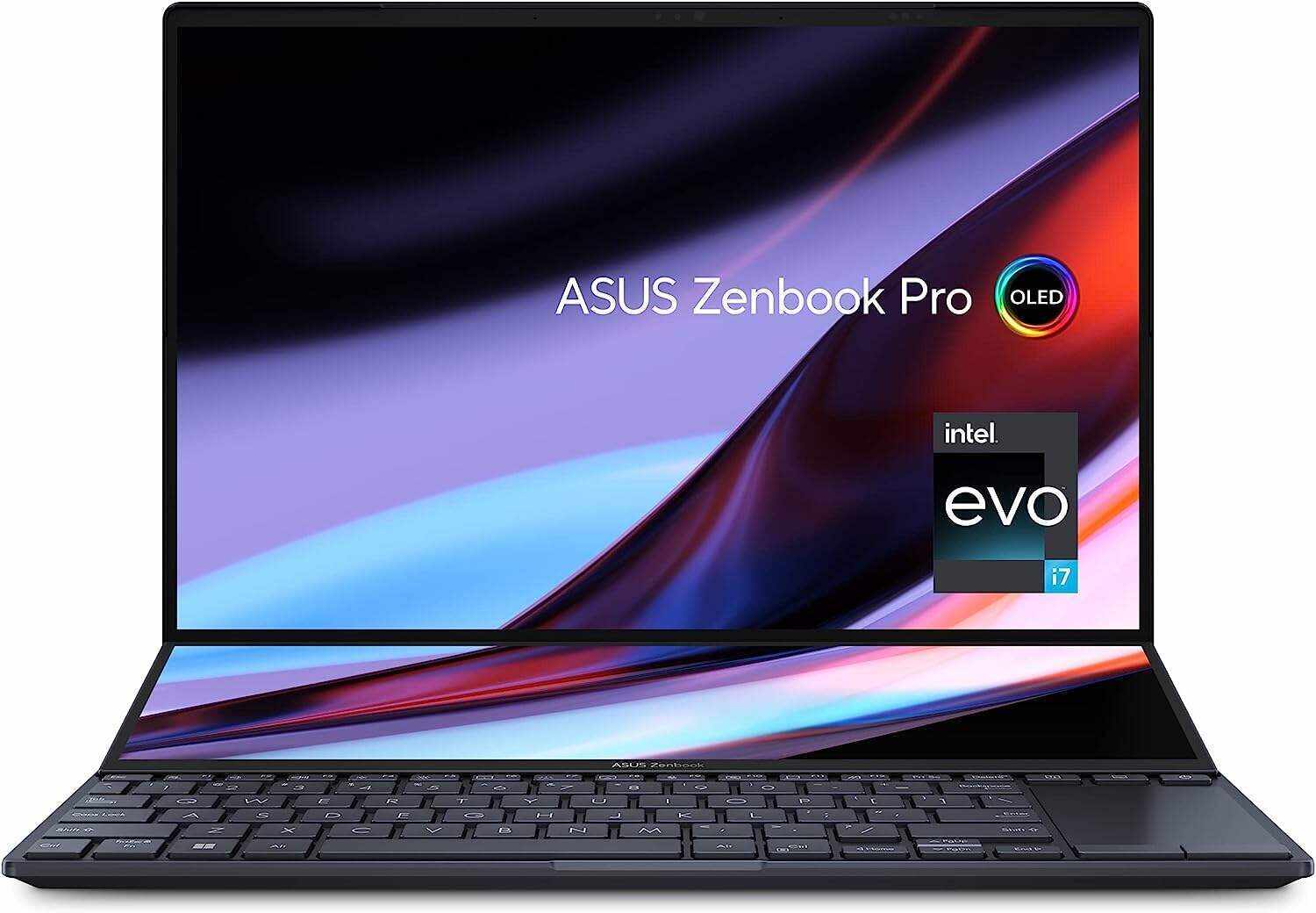 ASUS Zenbook Pro 14 Duo 14.5â€ 2.8K OLED Touch, 120Hz Refresh Rate, ScreenPad Plus, Intel i9-12900H CPU, RTX 3050Ti, 32GB RAM, 1TB SSD, Windows 11 Home, Tech Black, UX8402ZE-DB96T