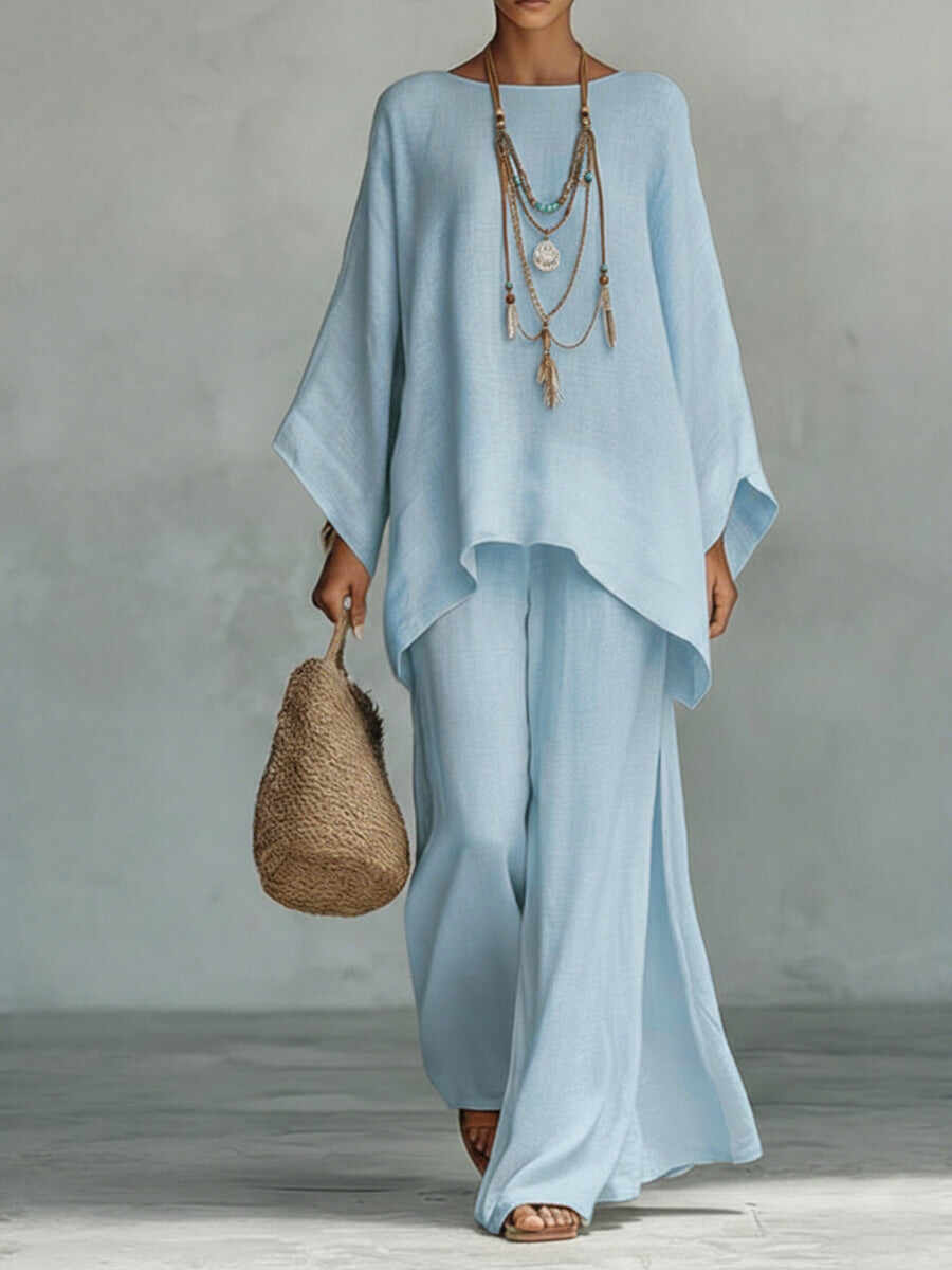 🔥Summer Arrivals🌟Women's Comfortable, Loose-fitting Linen And Cotton Top And Wide-leg Pants Two-piece Set.