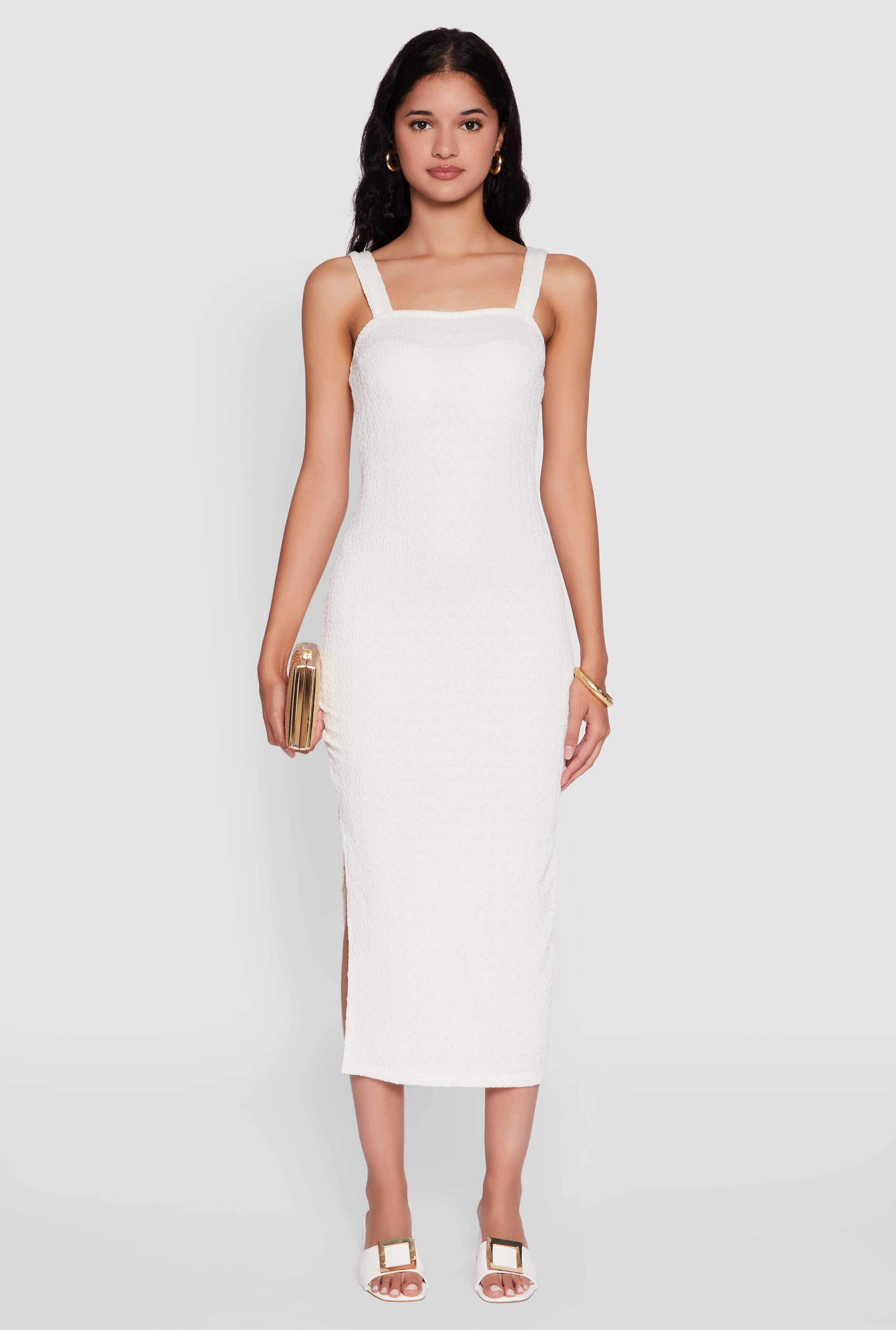 Textured Knit Sleeveless Side Slit Midi Dress