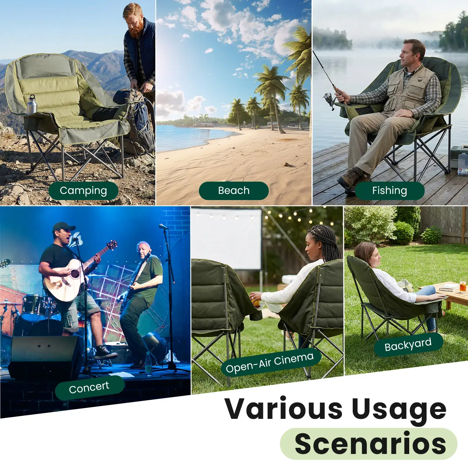 Comfort Folding Camping Chair，With 440 Lbs Capacity, Reinforced Steel Frame And 600D Oxford Fabric, 2 Cup Holders And Side Pockets, Folds Into Carry Bag, Perfect For Outdoor Concert And Glamping