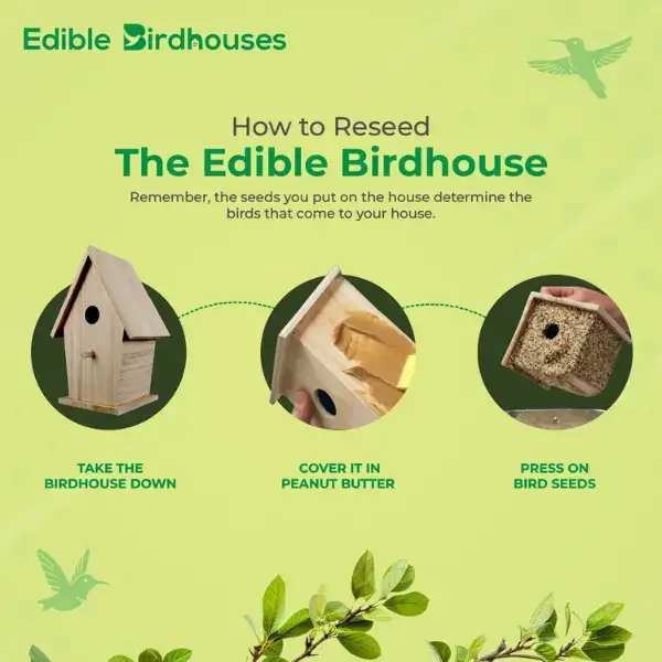 Edible Bird Feeder - Dark Roof Tall Birdhouse Handcrafted in USA Solid Wood Premium Birdseed Blend Attracts Songbirds Deters Squirrels with Chili Flakes