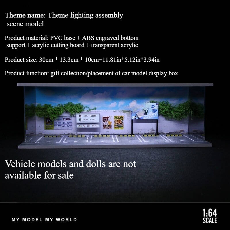 1:64 Scale Urban Street Scene Diorama Display Case – Industrial Roadside Setting for Diecast Cars