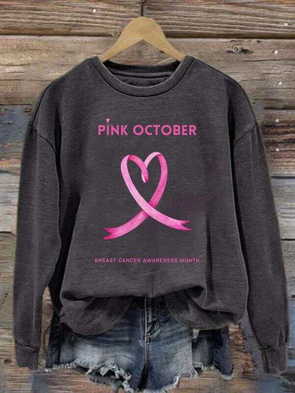 Women's Pink October Breast Cancer Awareness Month Print Pattern Casual Sweatshirt
